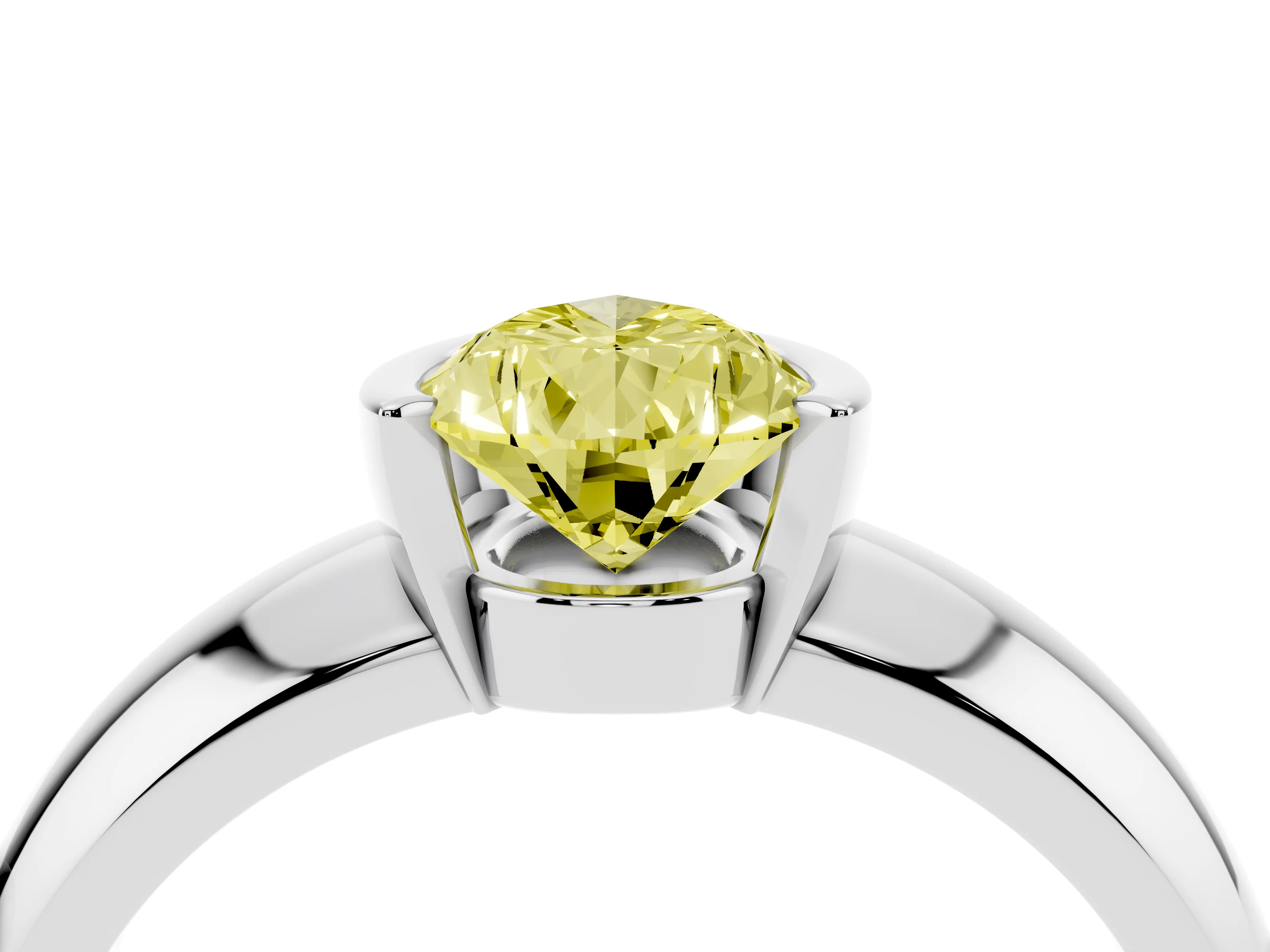 Fancy Yellow Pear Cut Diamond Solitaire Tension Set Ring Set in White gold with Wide Band