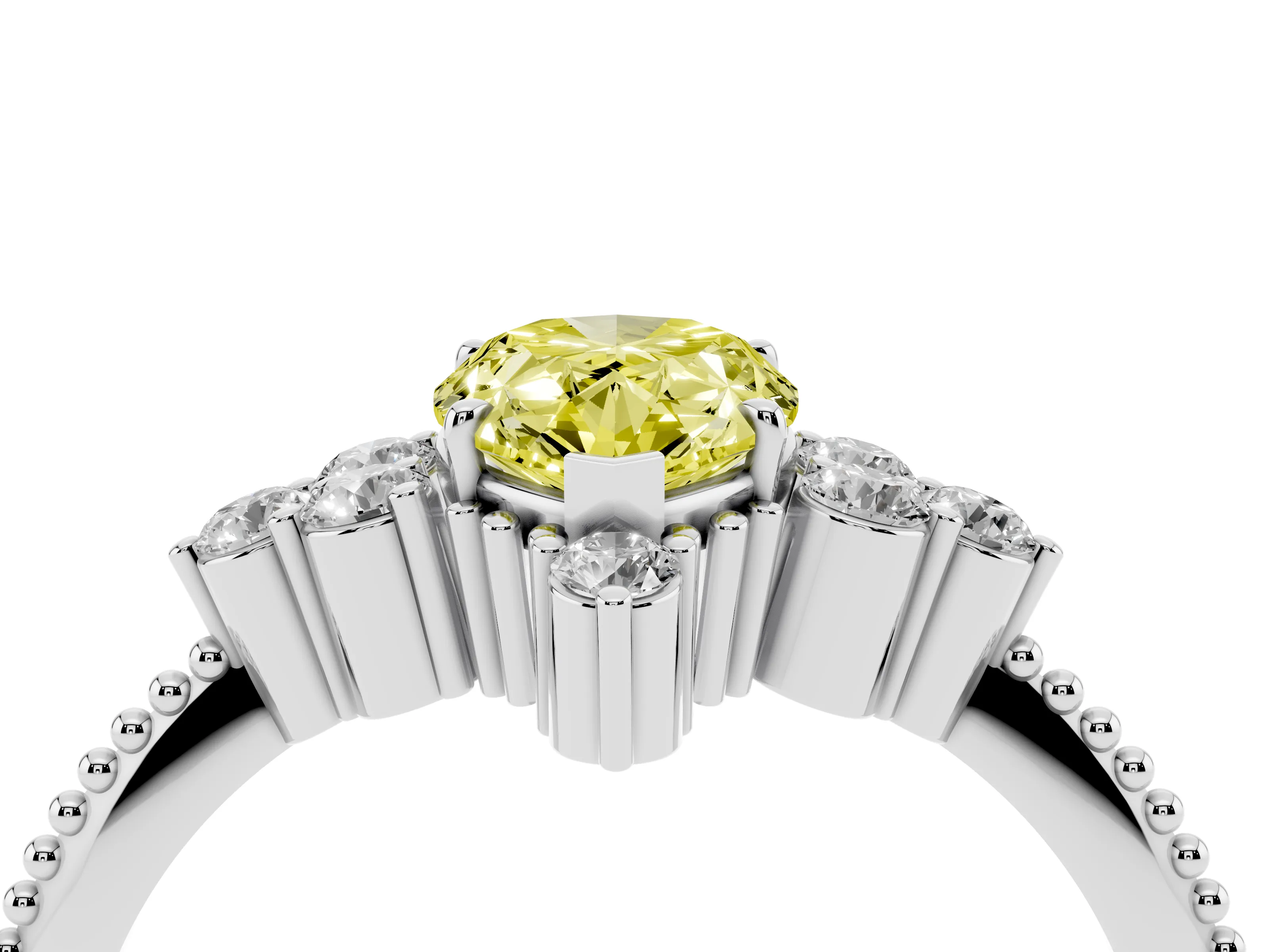 Fancy Yellow Pear Cut Diamond Cluster Ring Set in Silver with Beaded Band