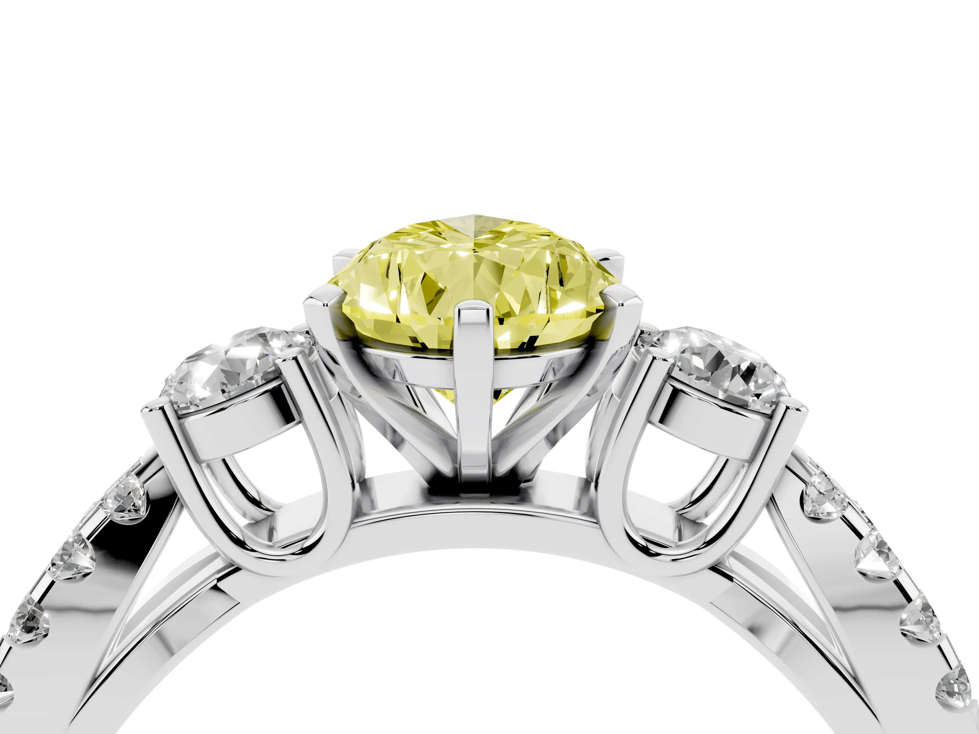 Fancy Yellow Pear Cut Diamond Three-Stone Ring Set in Silver with Pavé Split Shank and Prong Setting
