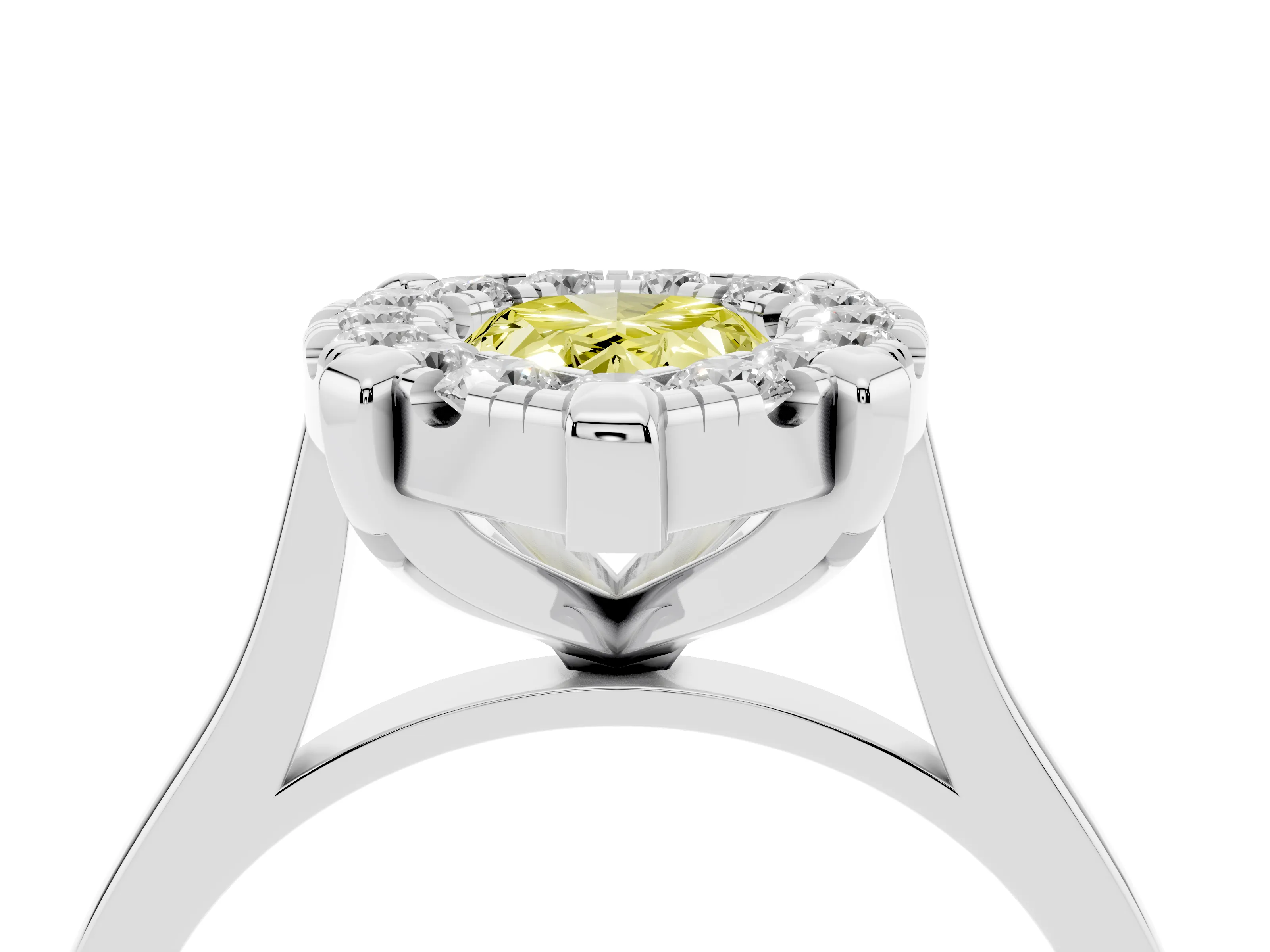 Fancy Yellow Pear Cut Diamond Cluster Halo Solitaire Ring Set in Silver with Prong Setting