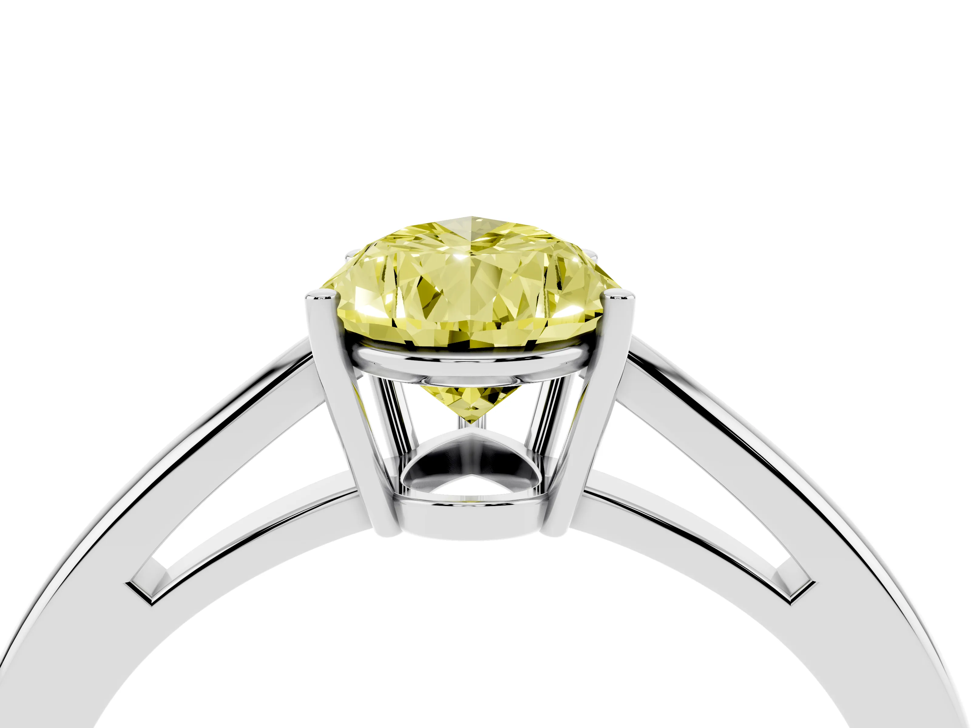 Fancy Yellow Pear Cut Diamond Solitaire Ring Set in Silver with Split Shank and Prong Setting