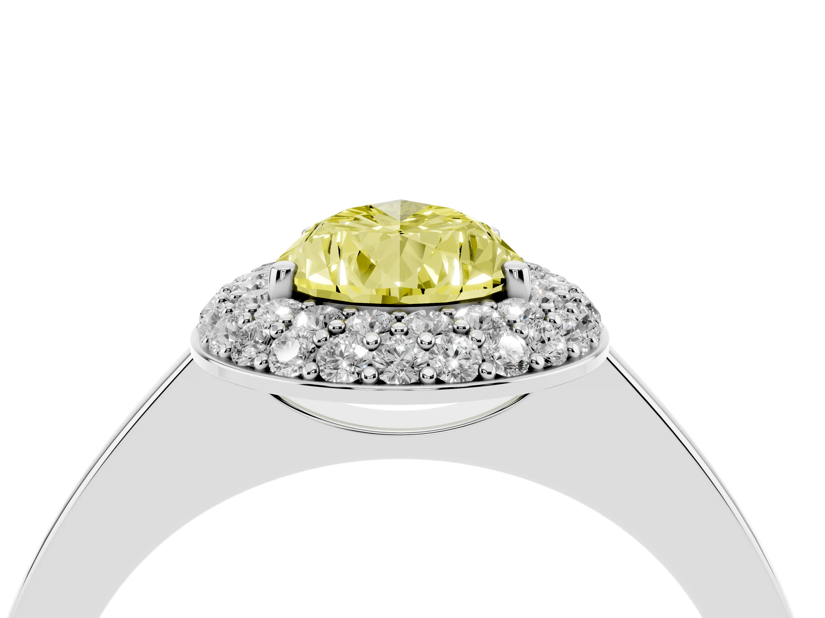 Fancy Yellow Pear Cut Diamond Halo Engagement Ring Set in Silver with Solitaire Band and Prong Setting