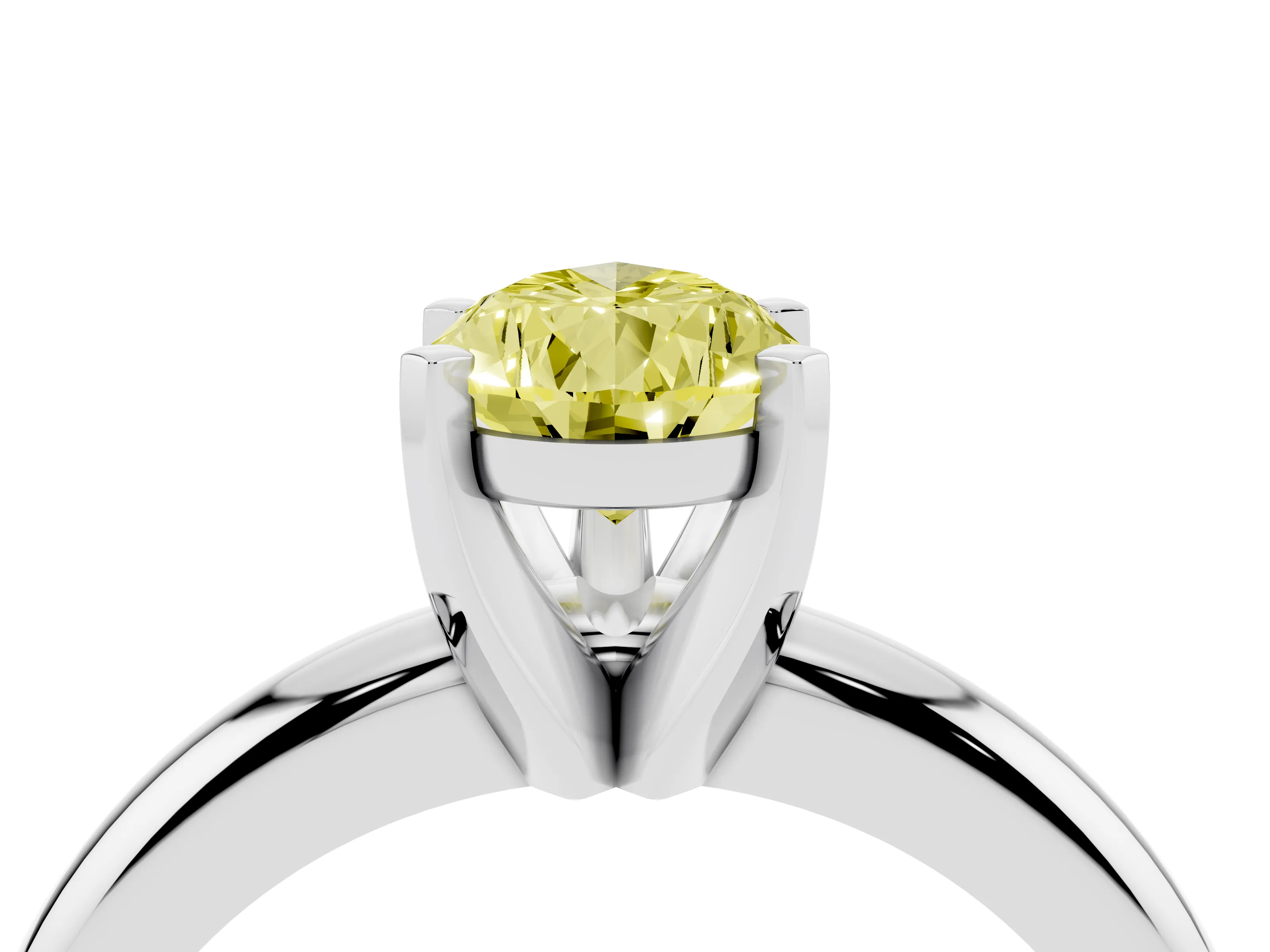 Fancy Yellow Pear Cut Diamond Solitaire Engagement Ring Set in Platinum with Round Band and Prong Setting