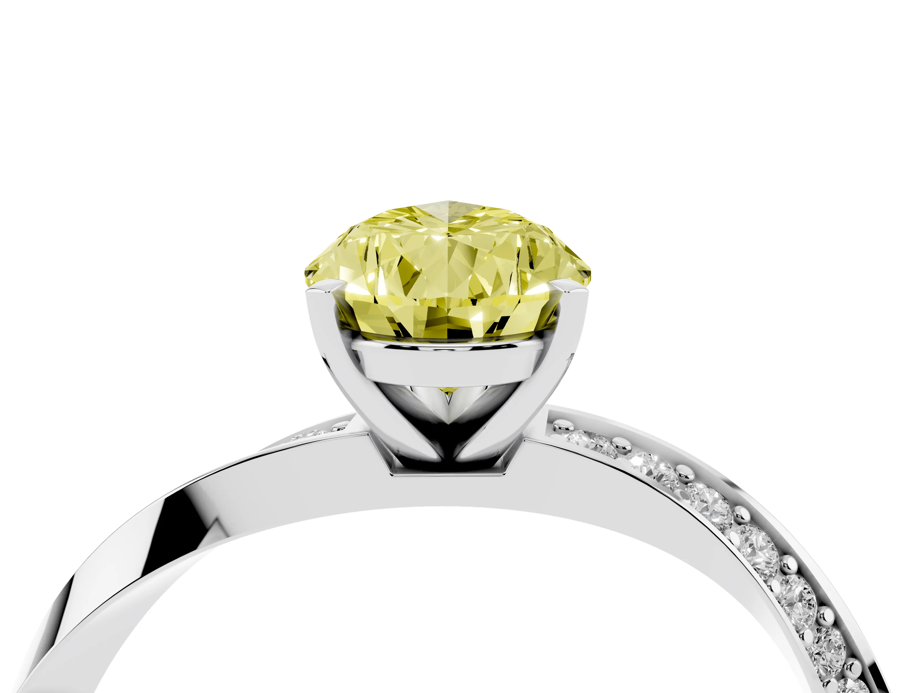Fancy Yellow Pear Cut Diamond Engagement Ring Set in Silver with Side Stone Accents and Prong Setting