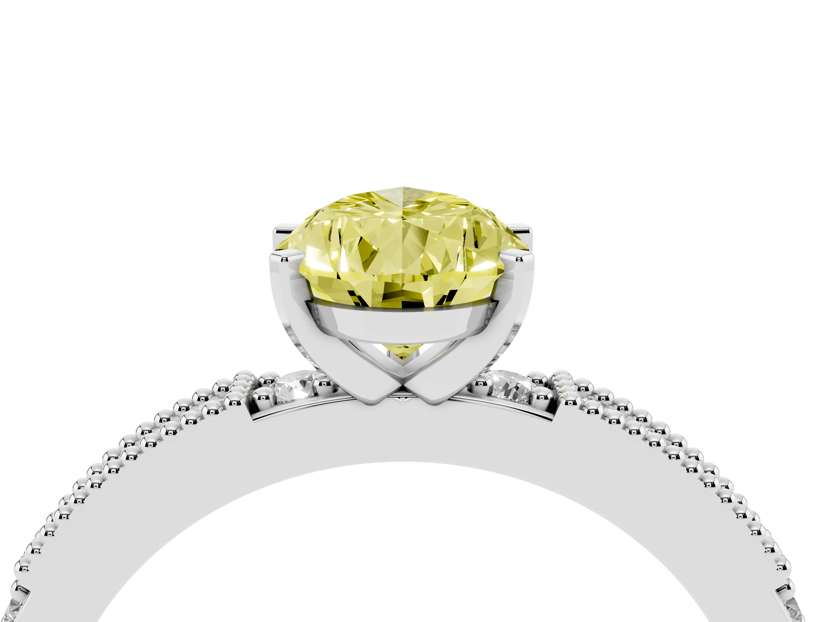 Fancy Yellow Pear Cut Diamond Solitaire Ring Set in Silver with Slim Pavé Band and Prong Setting