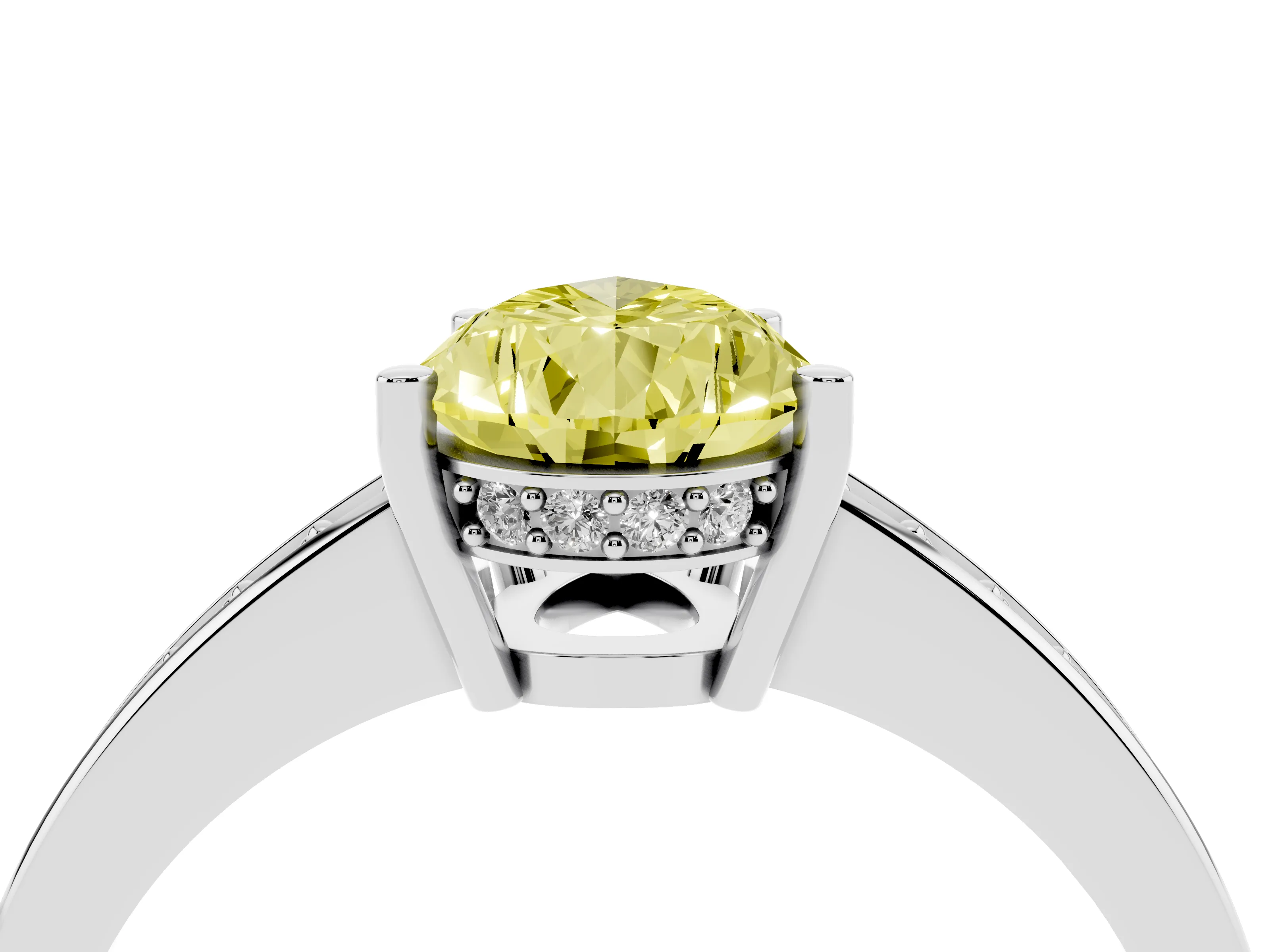 Fancy Yellow Pear Cut Diamond Pavé Band Prong Set Solitaire Ring Set in Silver