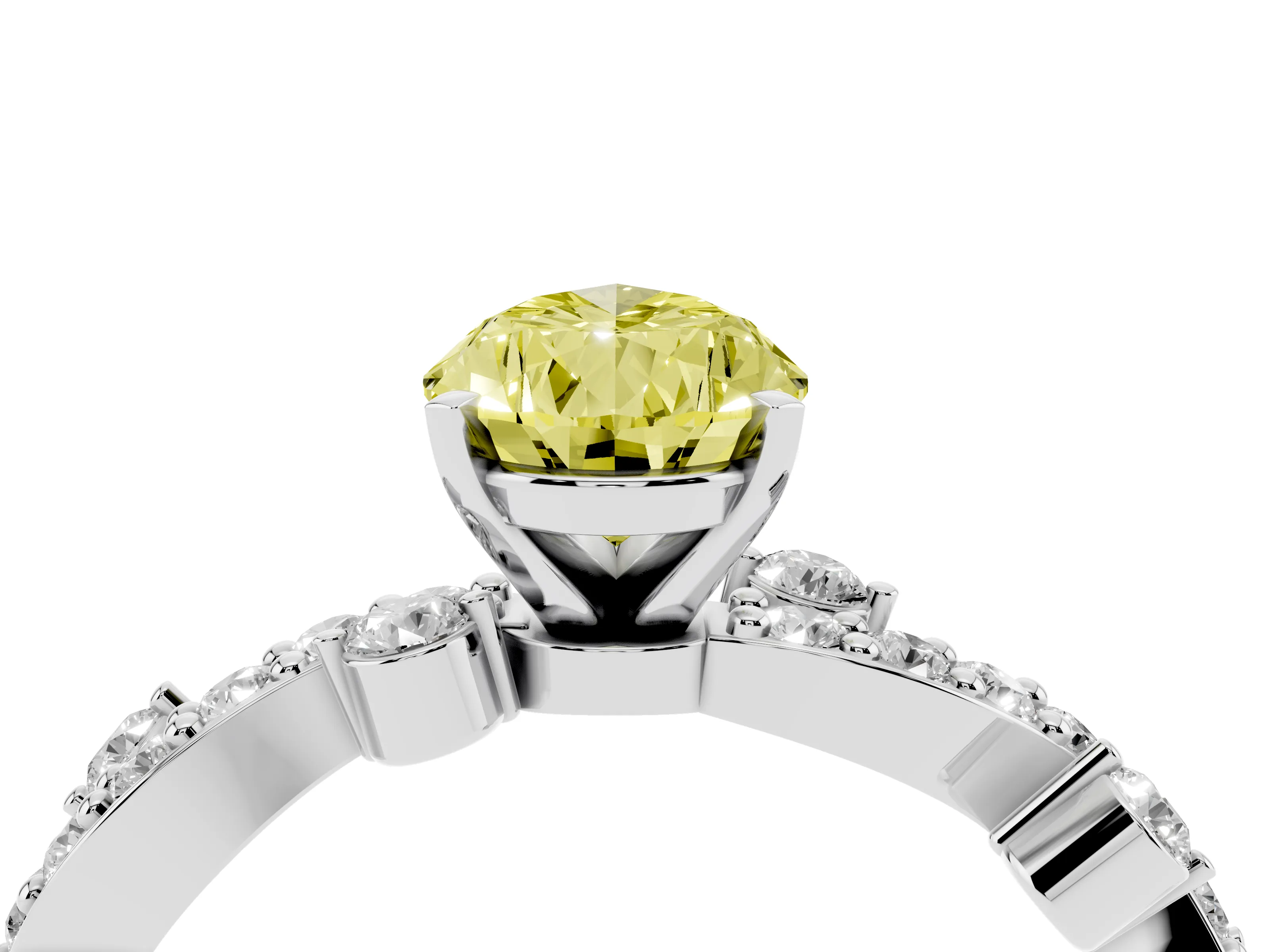 Fancy Yellow Pear Cut Diamond Solitaire Twisted Band Set in White gold with Pavé Setting