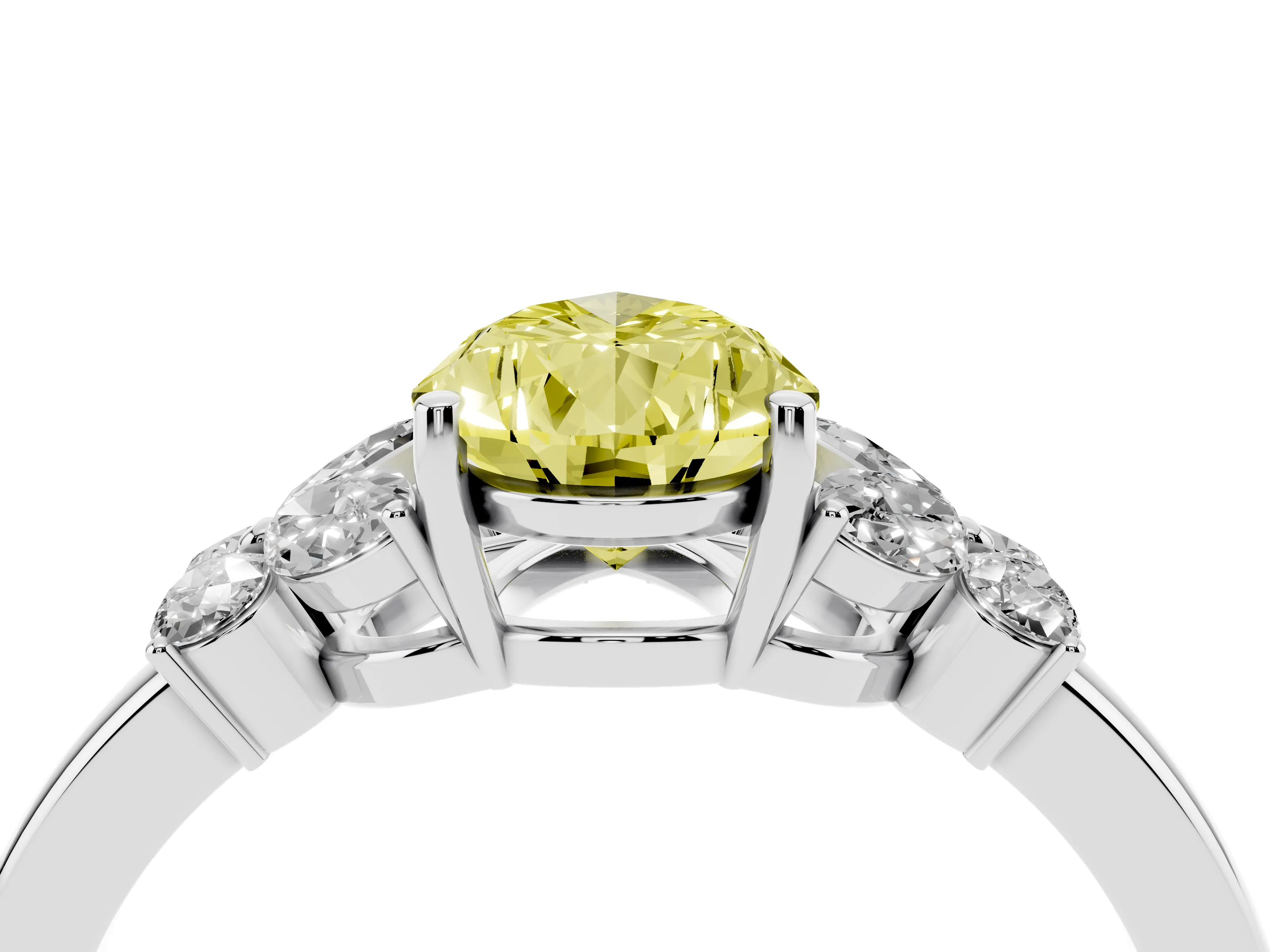 Fancy Yellow Pear Cut Diamond Solitaire Floral Ring Set in Silver with Marquise Petals and Prong Setting