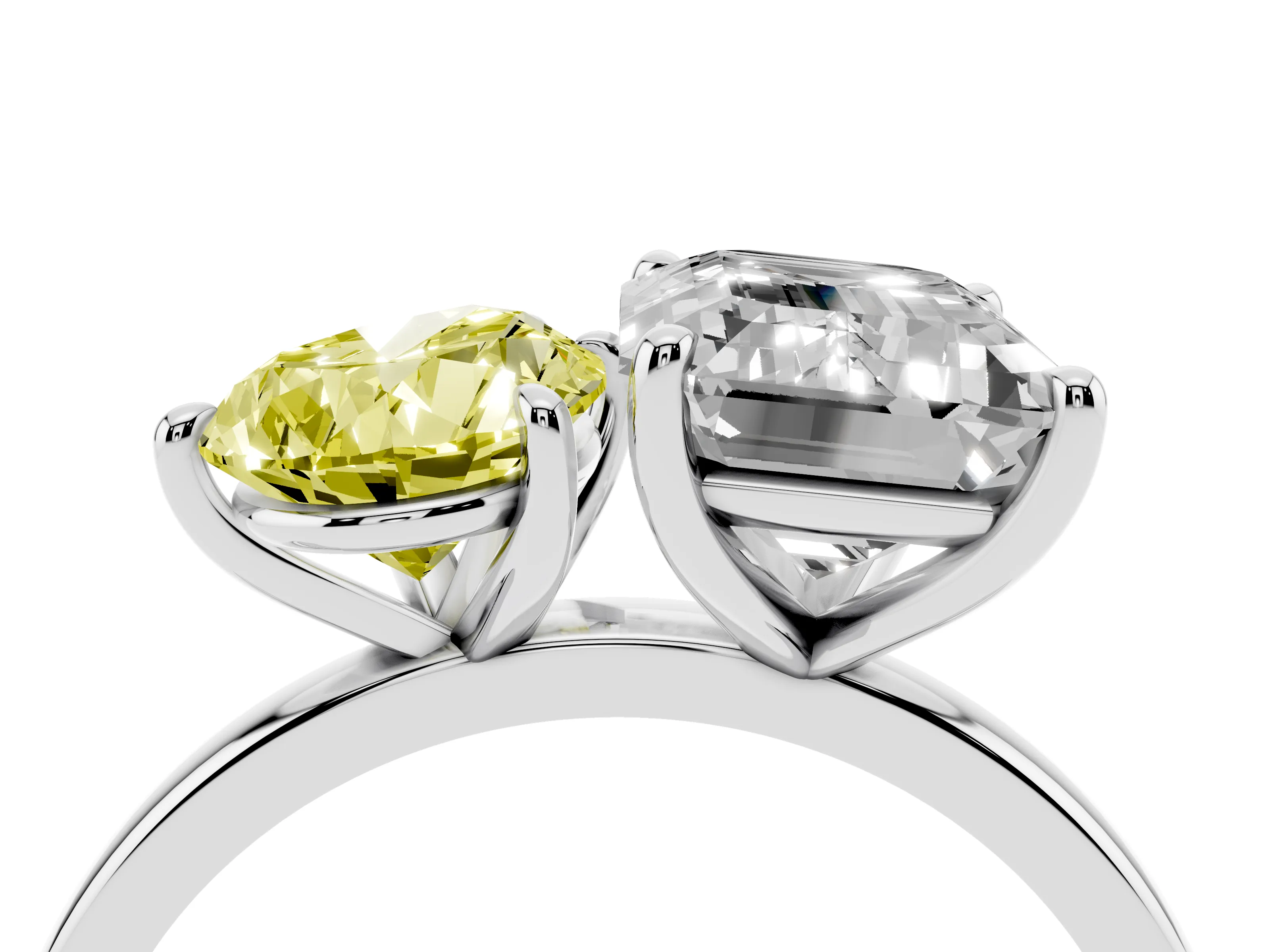 Fancy Yellow Pear Cut and Emerald Cut Toi Moi Ring Set in White gold with Prong Setting