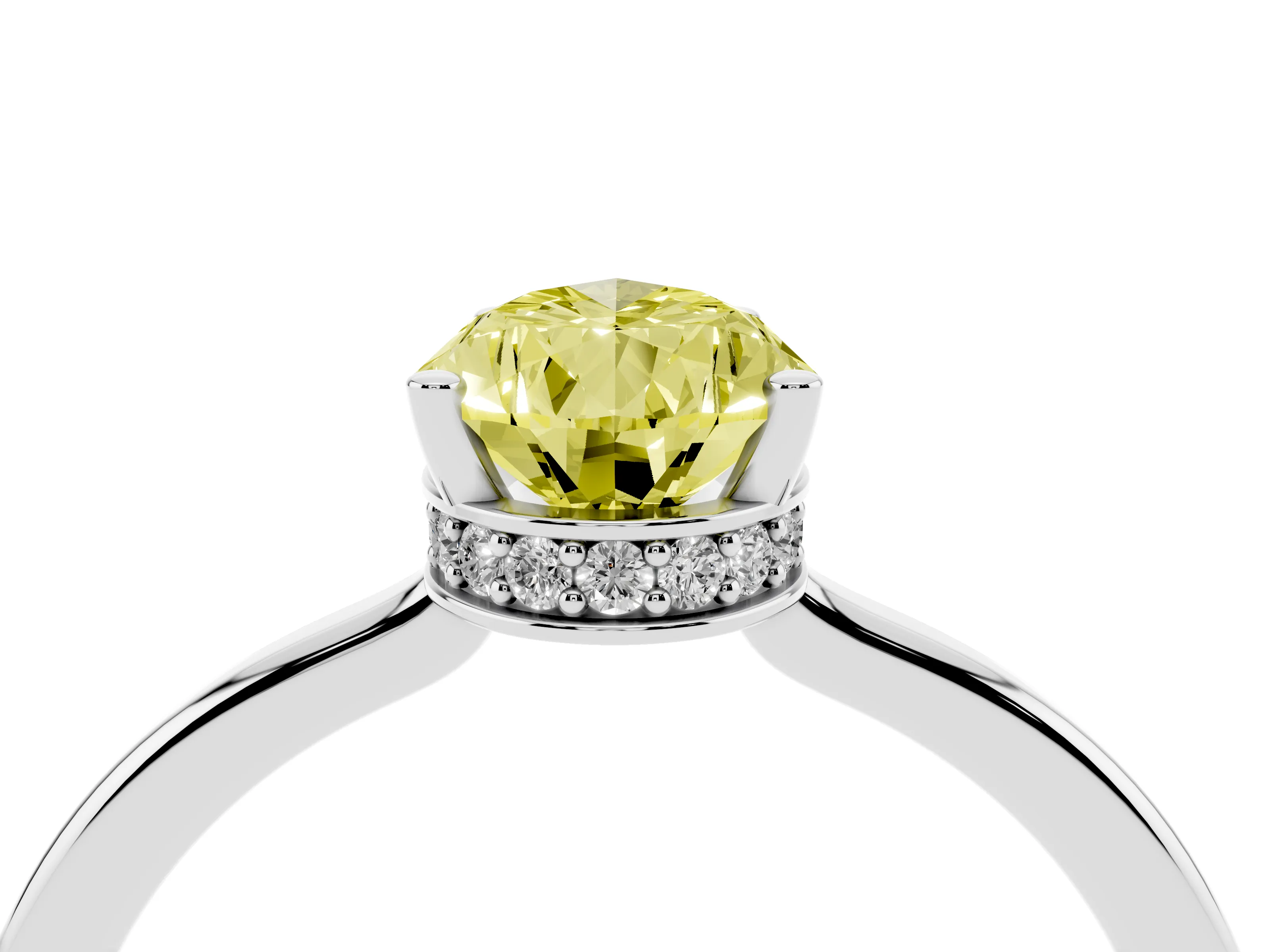 Fancy Yellow Pear Cut Diamond Solitaire Engagement Ring Set in White gold with Prong Setting on a Plain Band