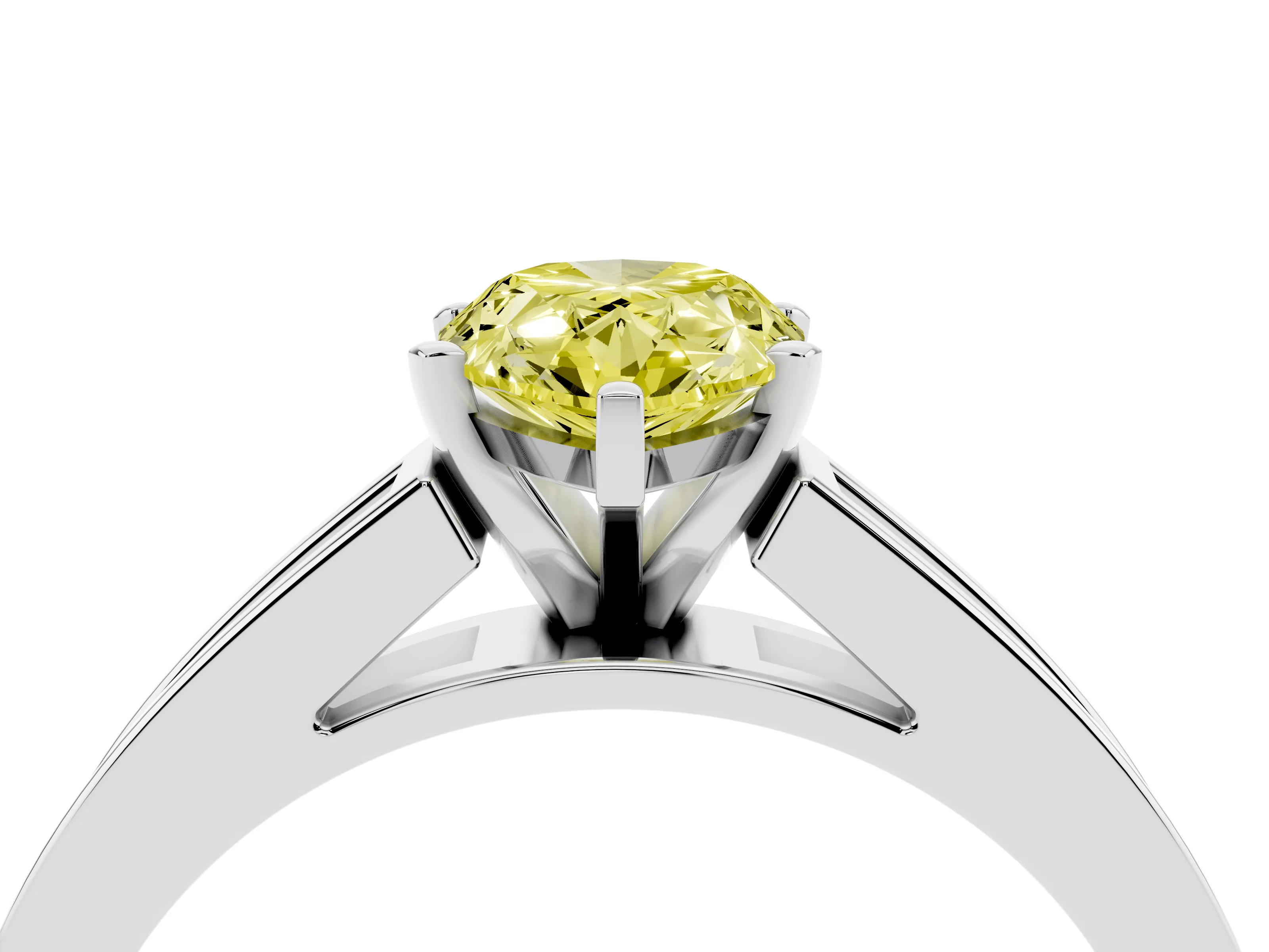 Fancy Yellow Pear Cut Diamond Solitaire Ring Set in White gold with Channel-Set Band and Prong Setting