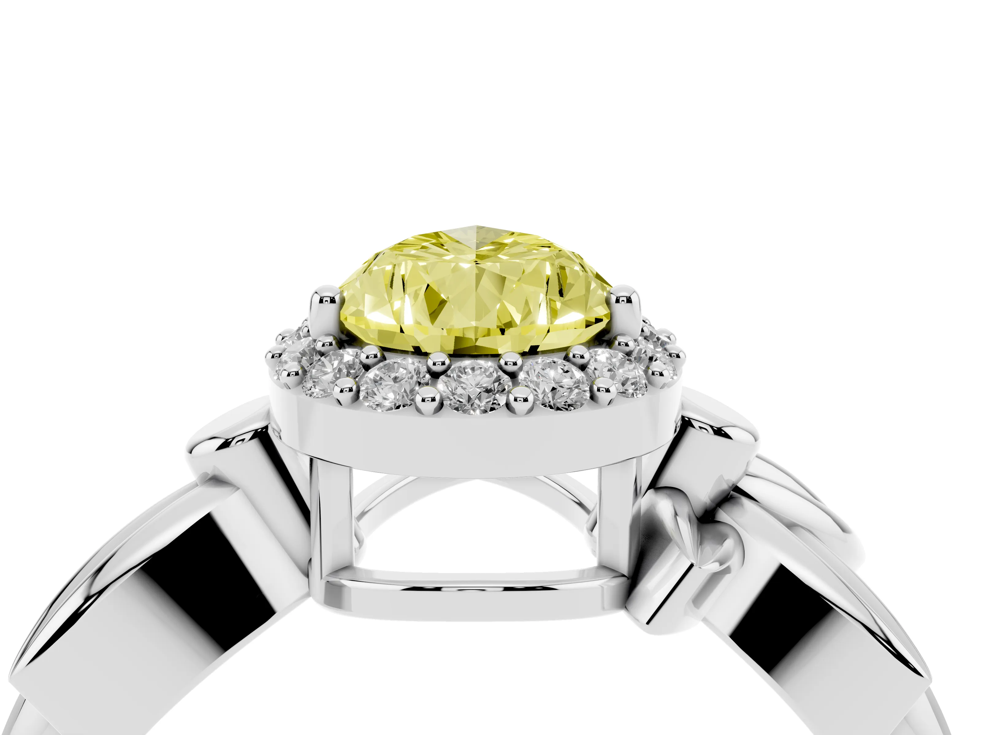 Fancy Yellow Pear Cut Diamond Halo Floral Band Ring Set in Platinum with Prong Setting