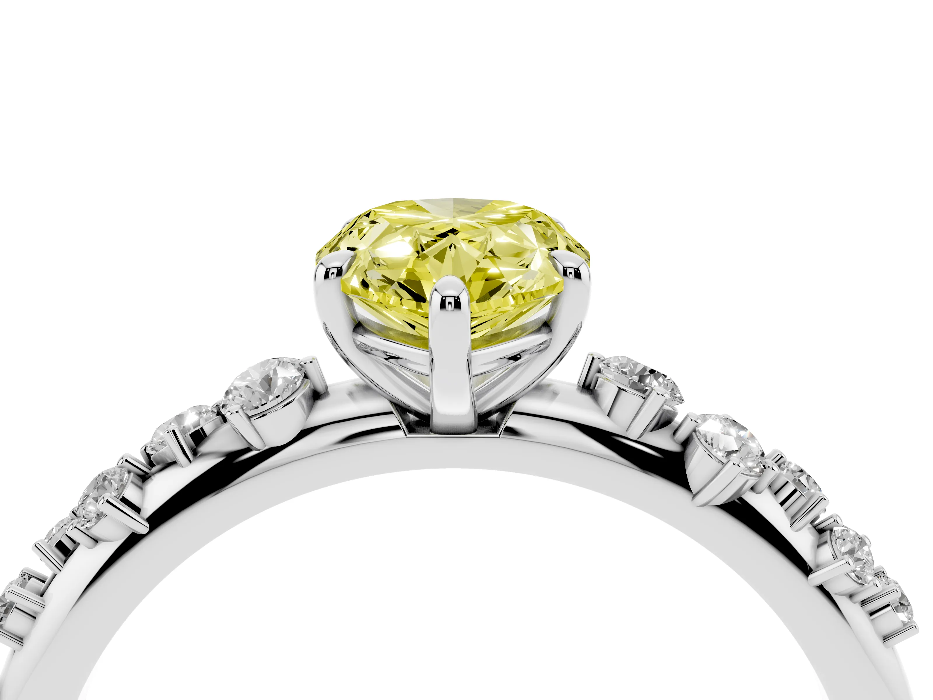 Fancy Yellow Pear Cut Diamond Cluster Solitaire Ring Set in Platinum with Prong Setting