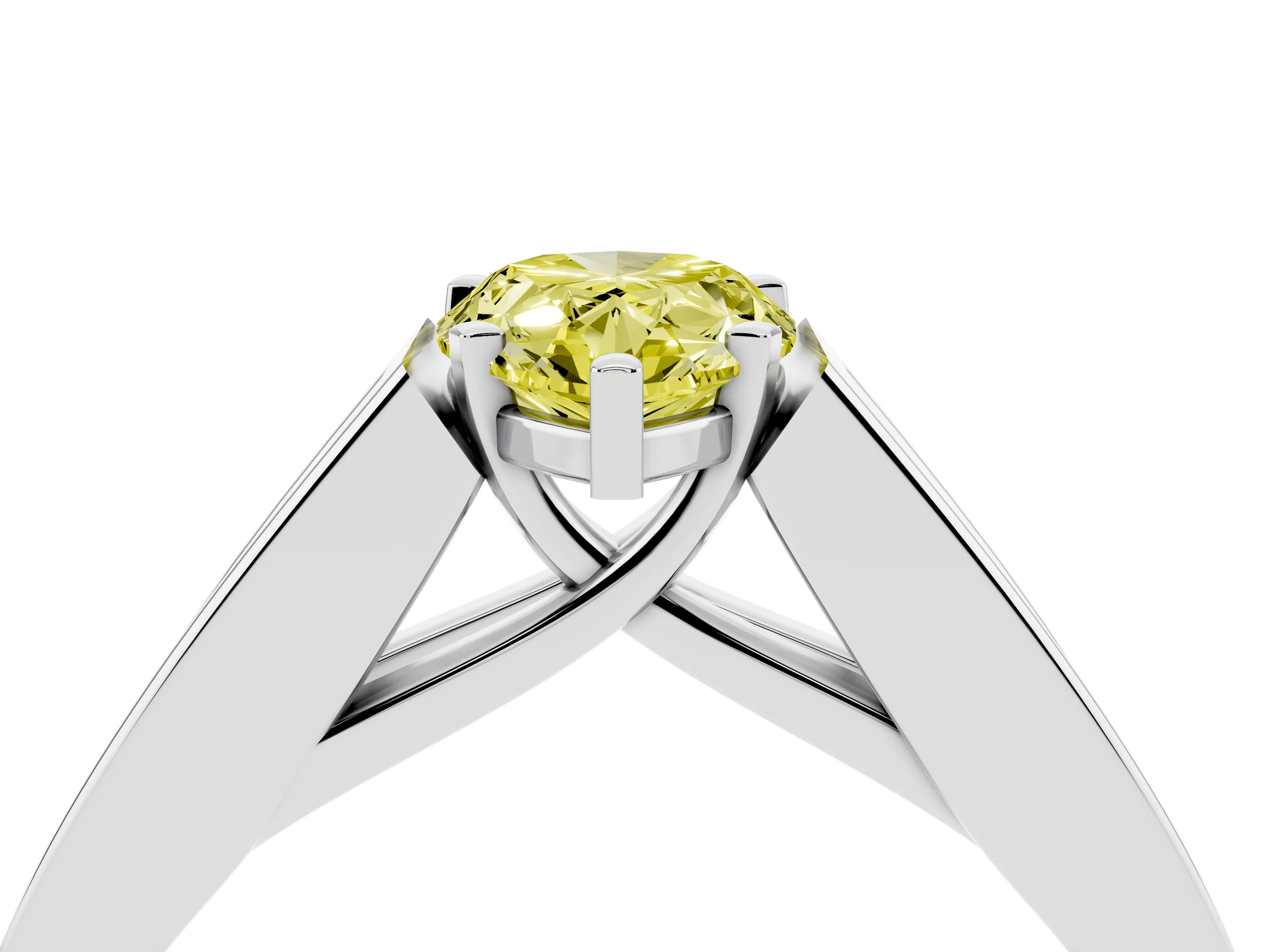 Fancy Yellow Pear Cut Diamond Solitaire Ring Set in White gold with Channel-Set Accent Stones and Prong Setting