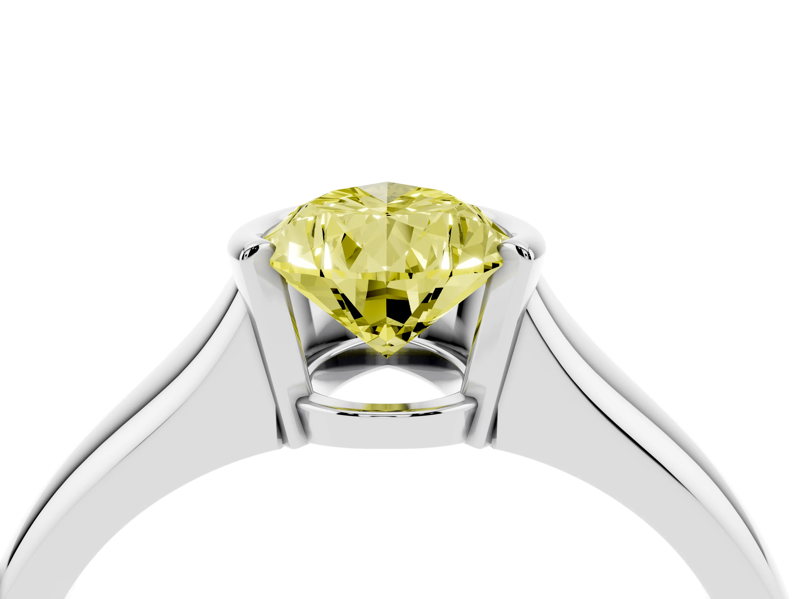 Fancy Yellow Pear Cut Diamond Solitaire Tension Set Ring Set in Platinum with Split Shank Band