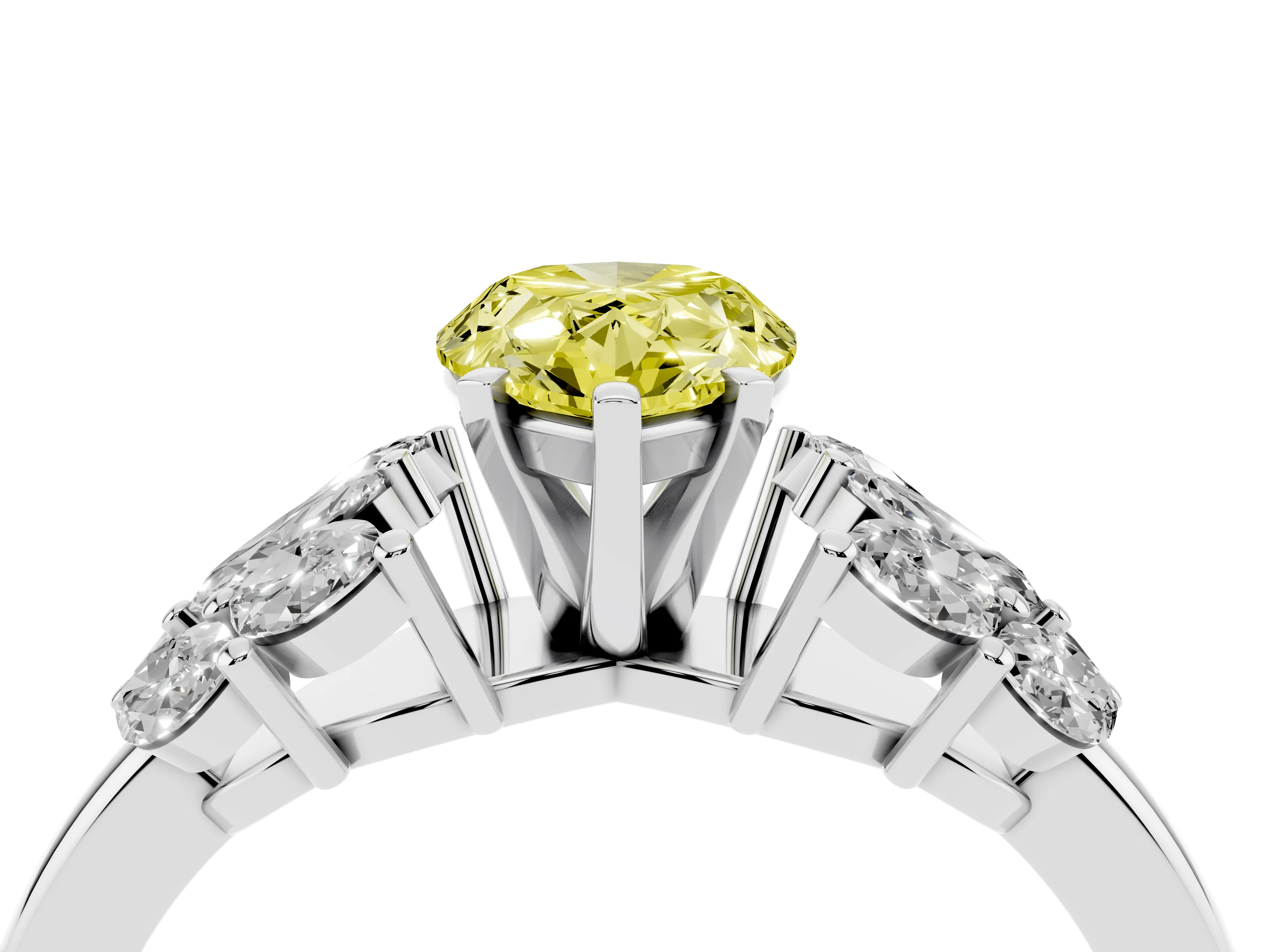 Fancy Yellow Pear Cut Diamond Cluster Leaf Design Ring Set in Silver with Prong Setting