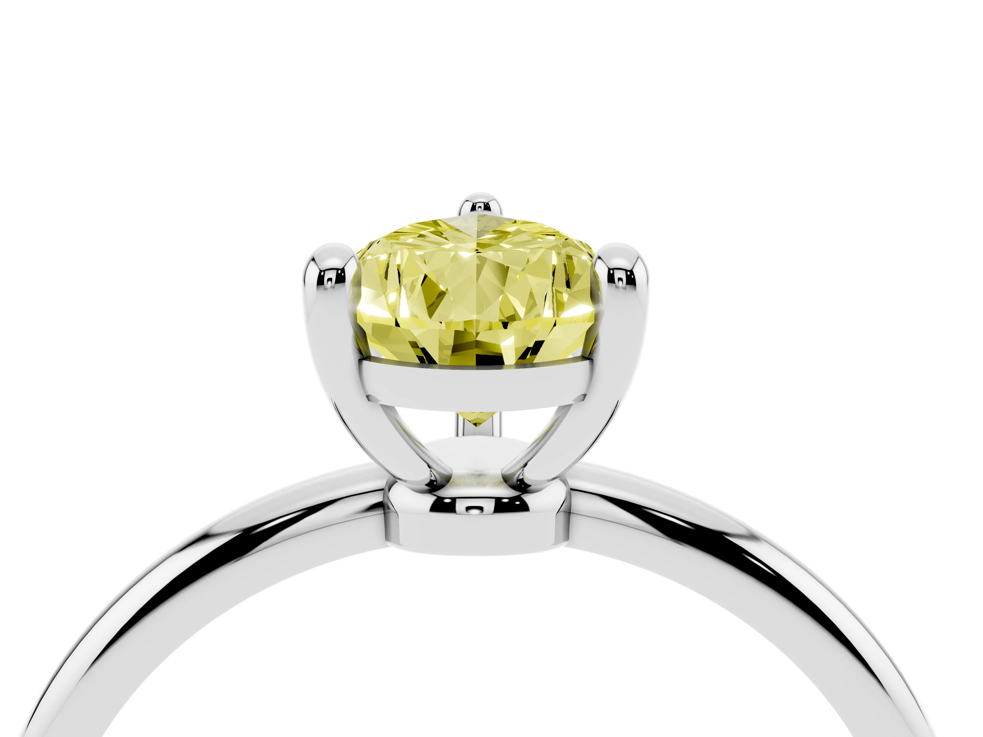 Fancy Yellow Pear Cut Diamond Solitaire Ring Set in Silver with Secure Prong Setting on a Classic Band