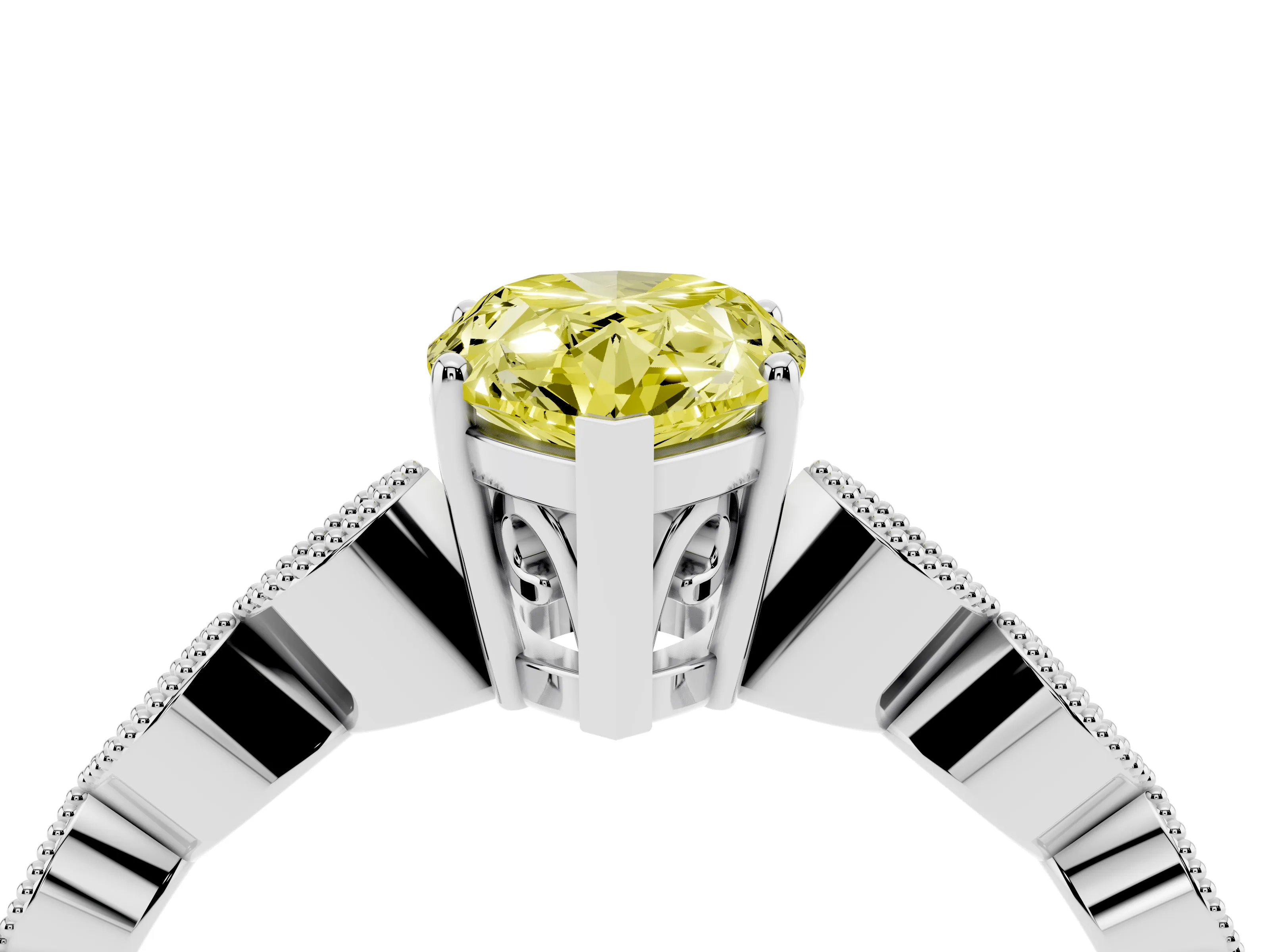 Fancy Yellow Pear Cut Diamond Solitaire Ring Set in Silver with Infinity Twist Pavé Band