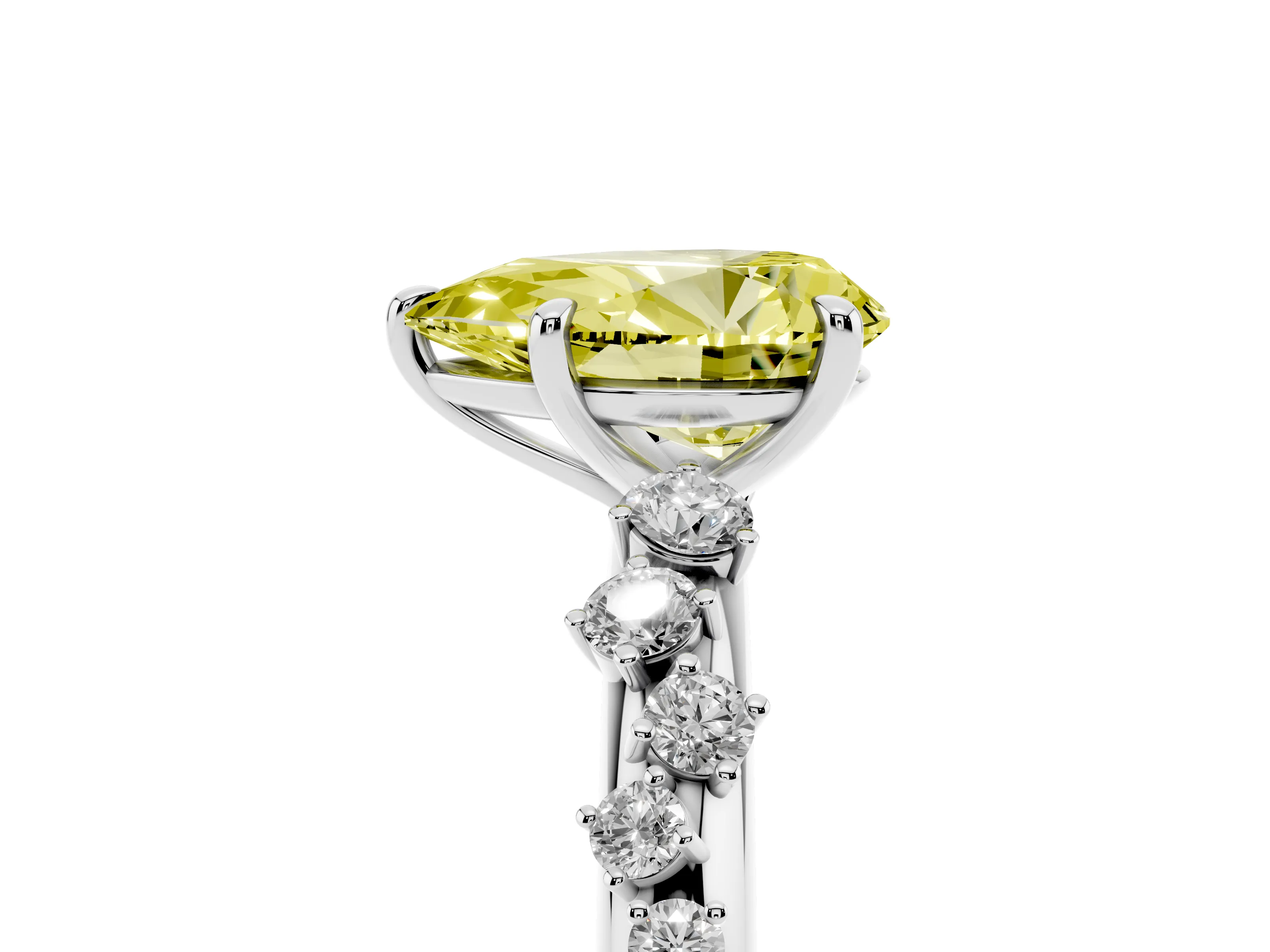 Fancy Yellow Pear Cut Diamond Cluster Solitaire Ring Set in Platinum with Prong Setting