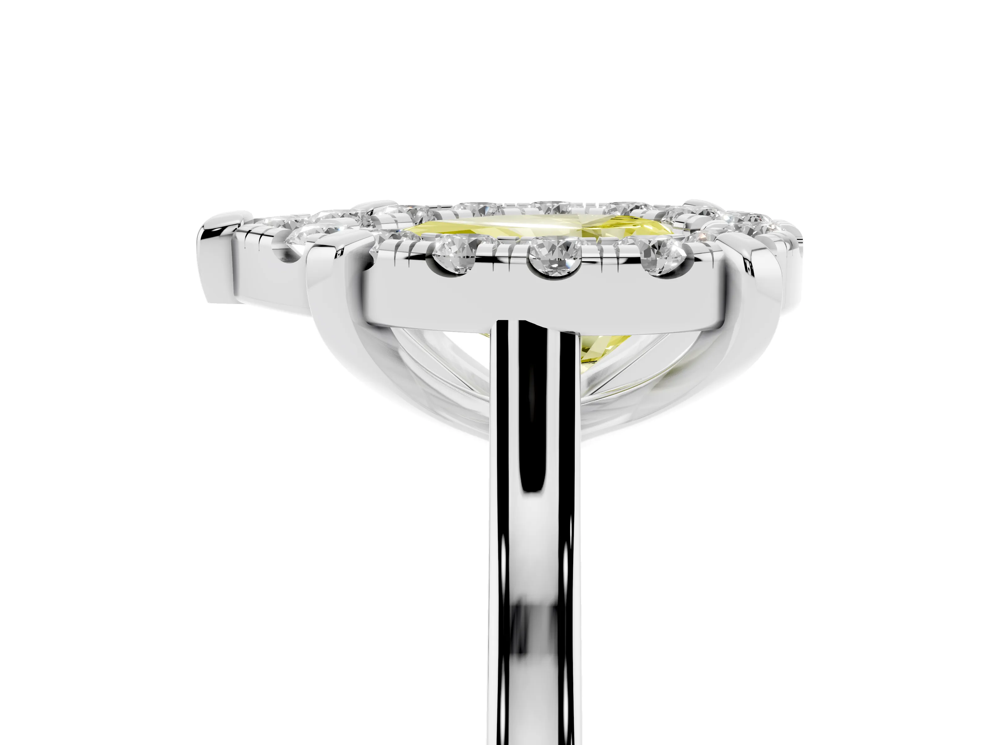 Fancy Yellow Pear Cut Diamond Cluster Halo Solitaire Ring Set in Silver with Prong Setting