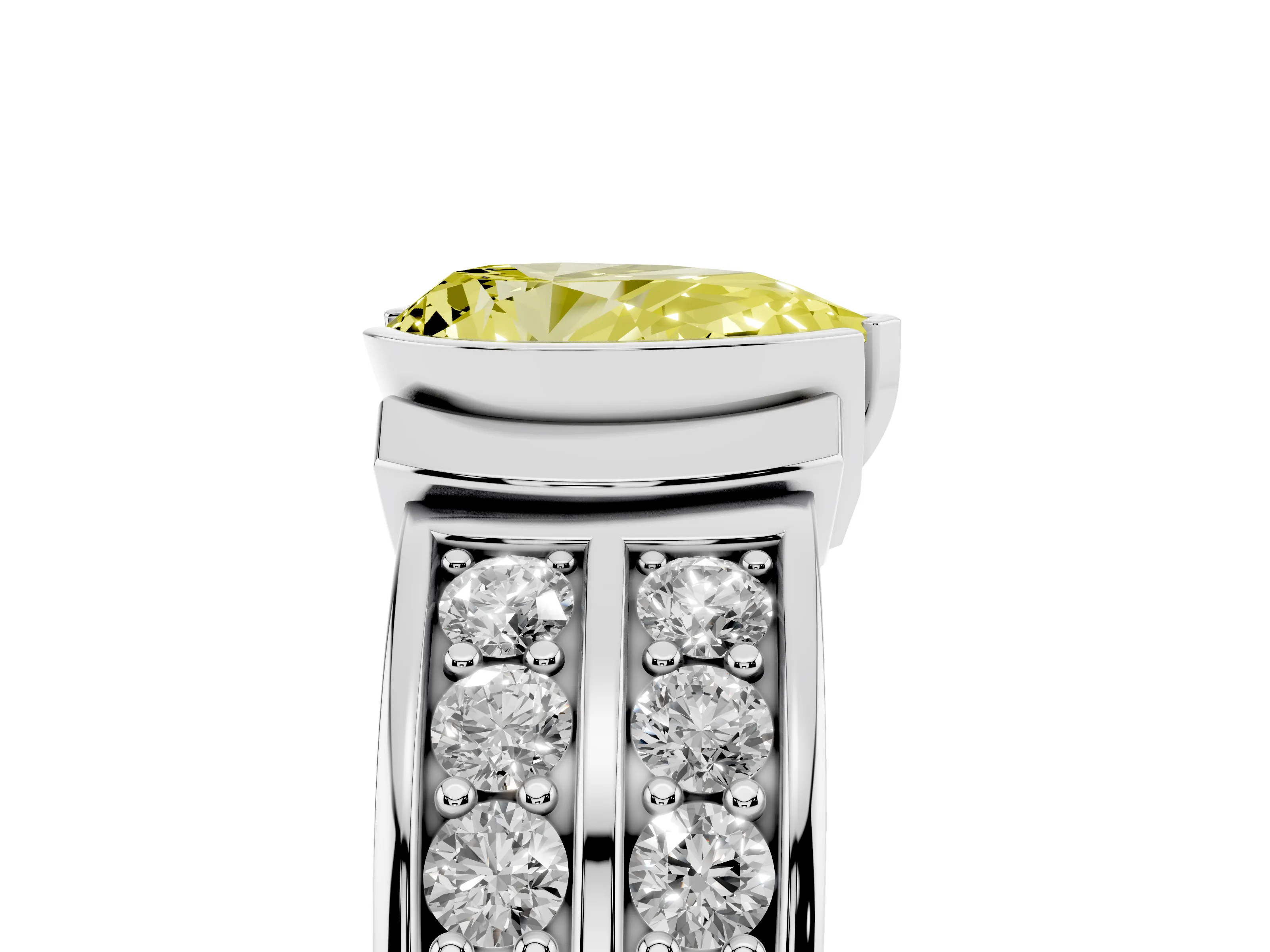Fancy Yellow Pear Cut Diamond Wide Channel Set Band Ring Set in Platinum with Bezel Setting