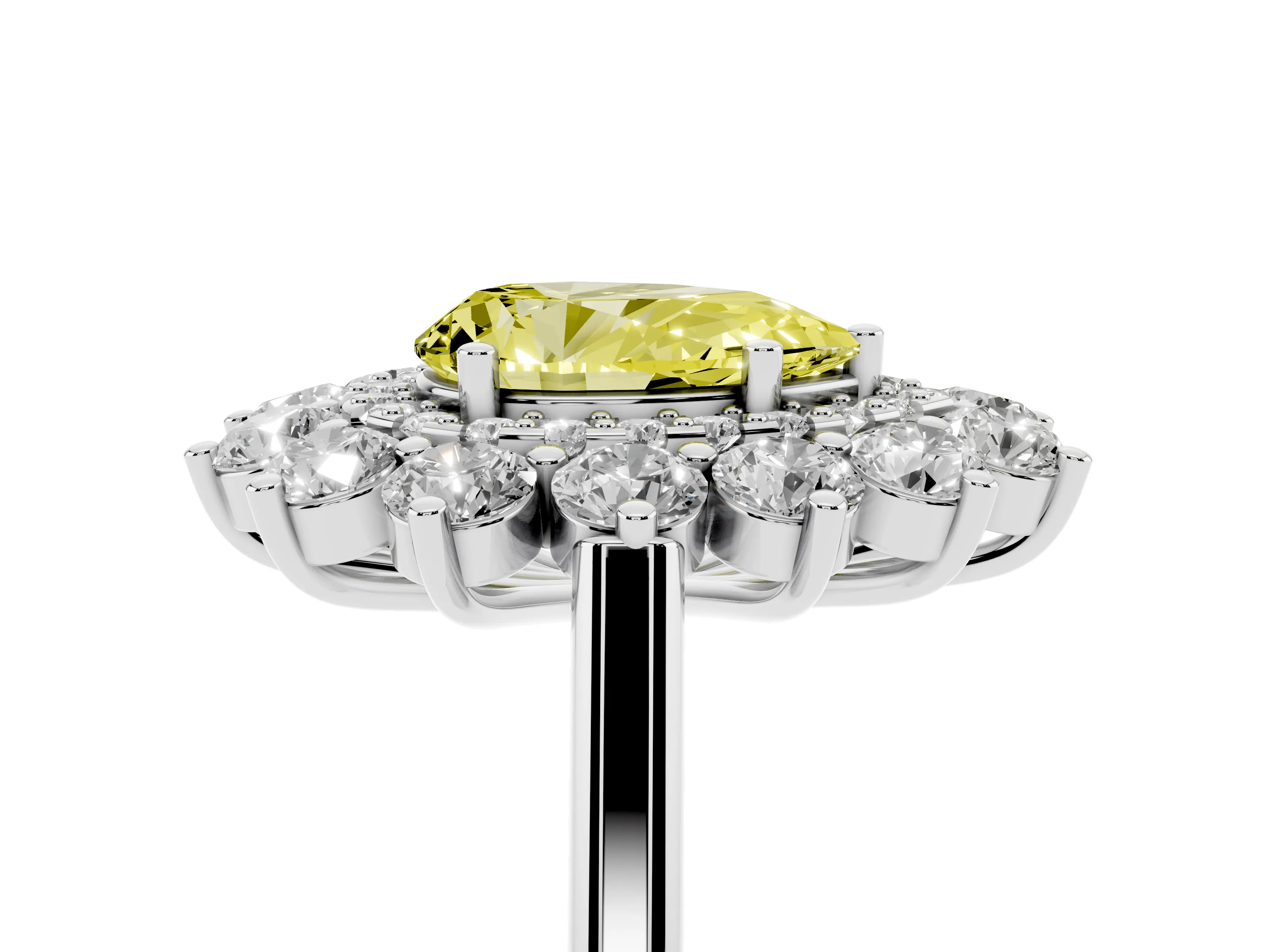 Fancy Yellow Pear Cut Diamond Floral Double Halo Ring Set in White gold with Round Petals