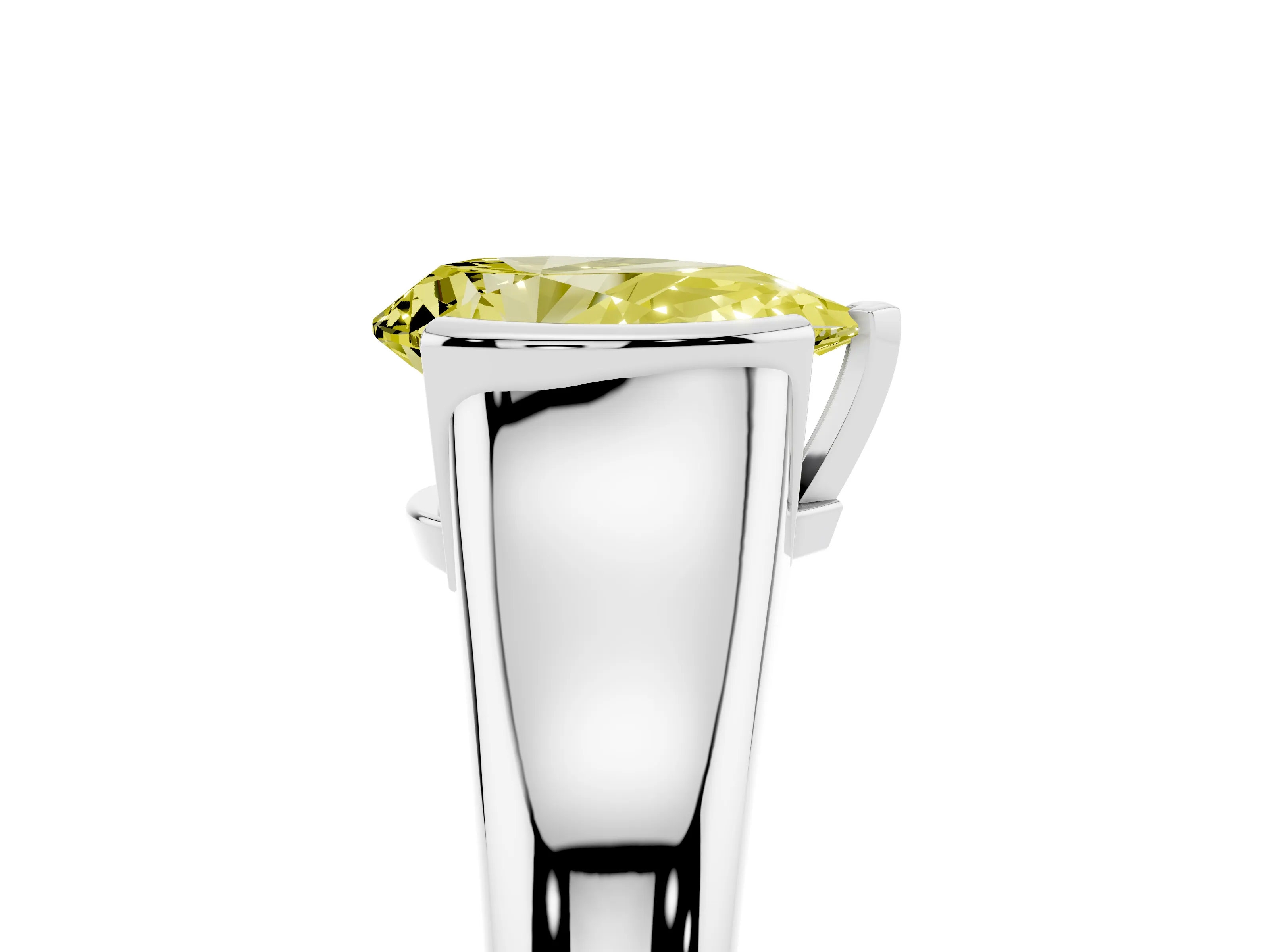 Fancy Yellow Pear Cut Diamond Solitaire Tension Set Ring Set in Platinum with Split Shank Band