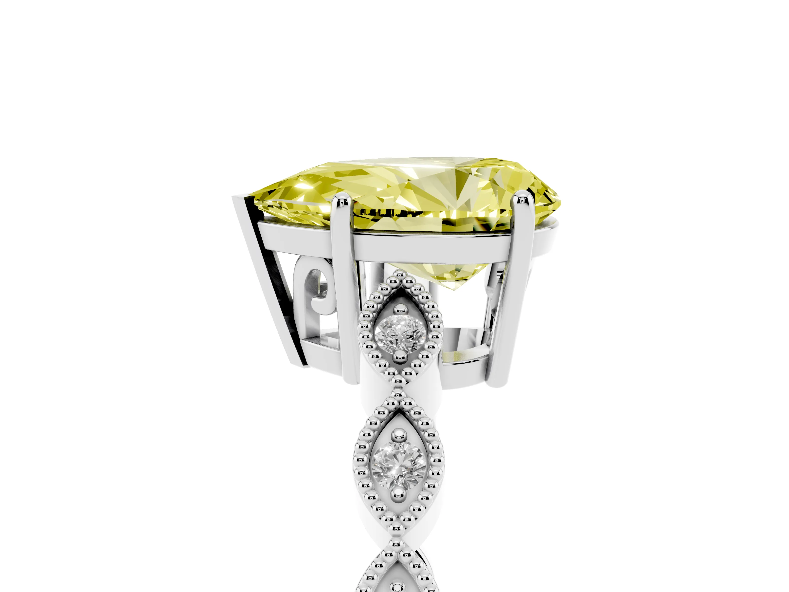 Fancy Yellow Pear Cut Diamond Solitaire Ring Set in Silver with Infinity Twist Pavé Band