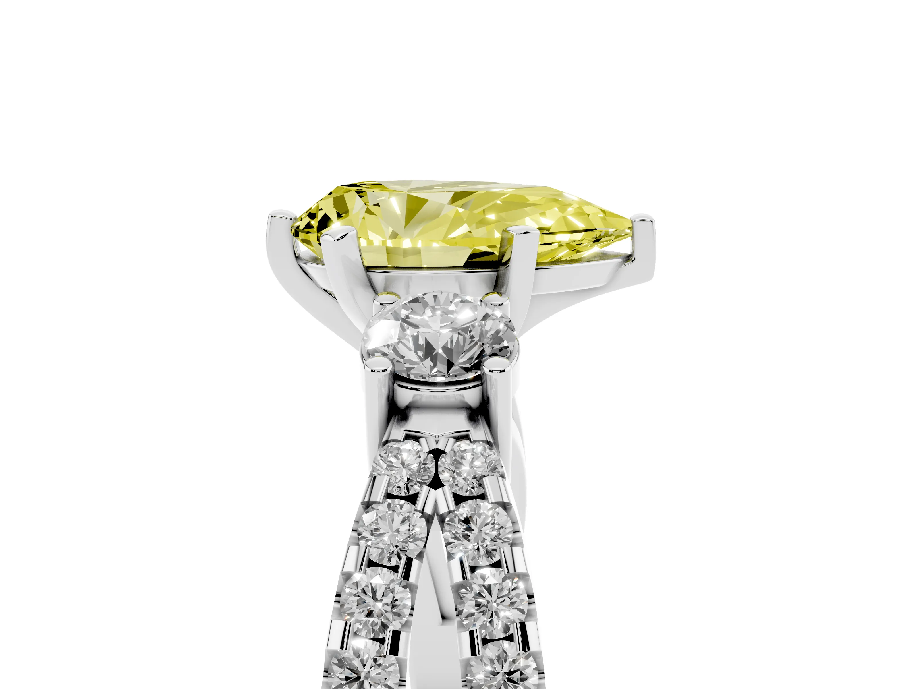 Fancy Yellow Pear Cut Diamond Three-Stone Ring Set in Silver with Pavé Split Shank and Prong Setting