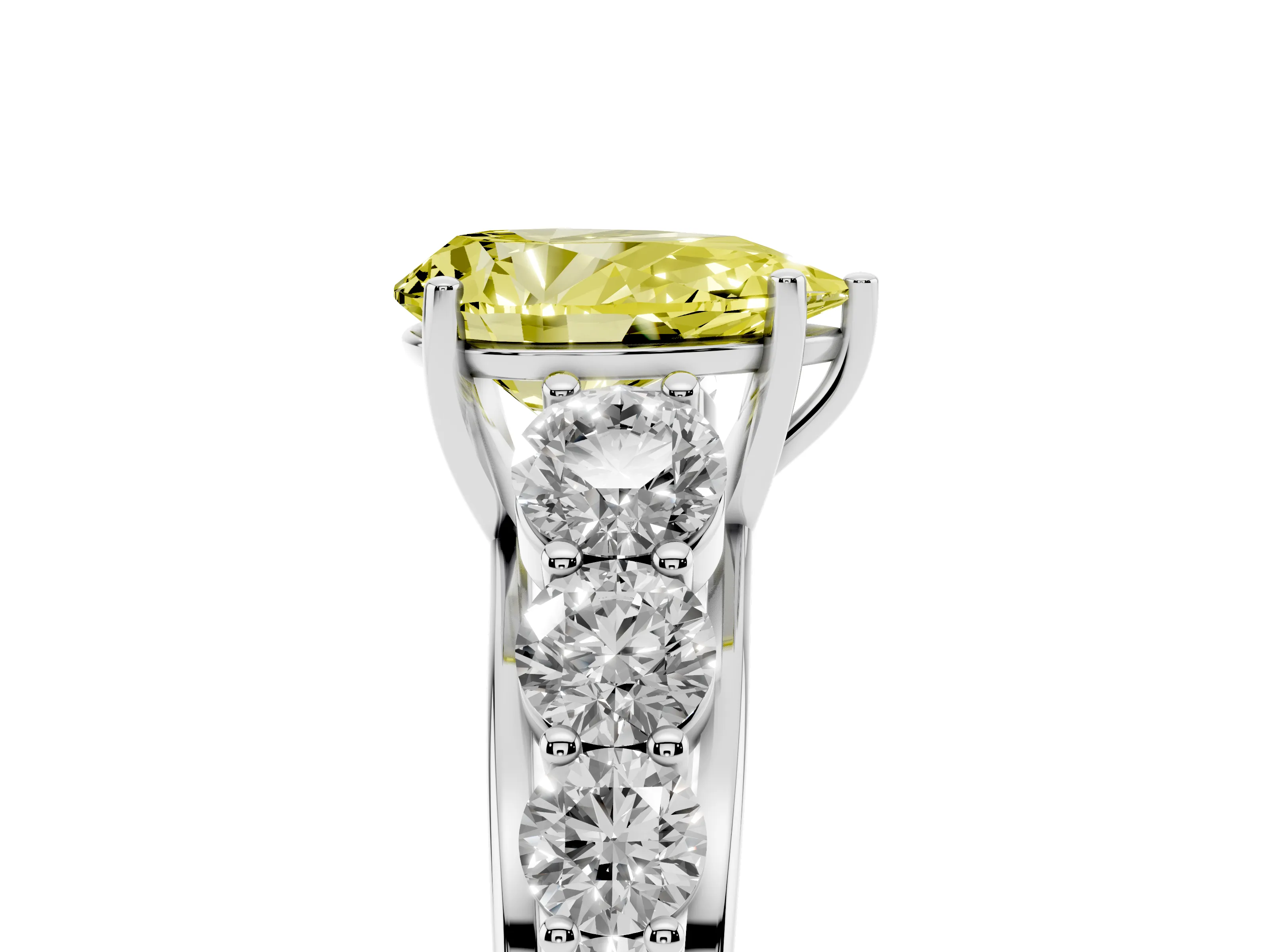 Fancy Yellow Pear Cut Diamond Solitaire Ring Set in Silver with Pavé-Set Band and Prong Setting