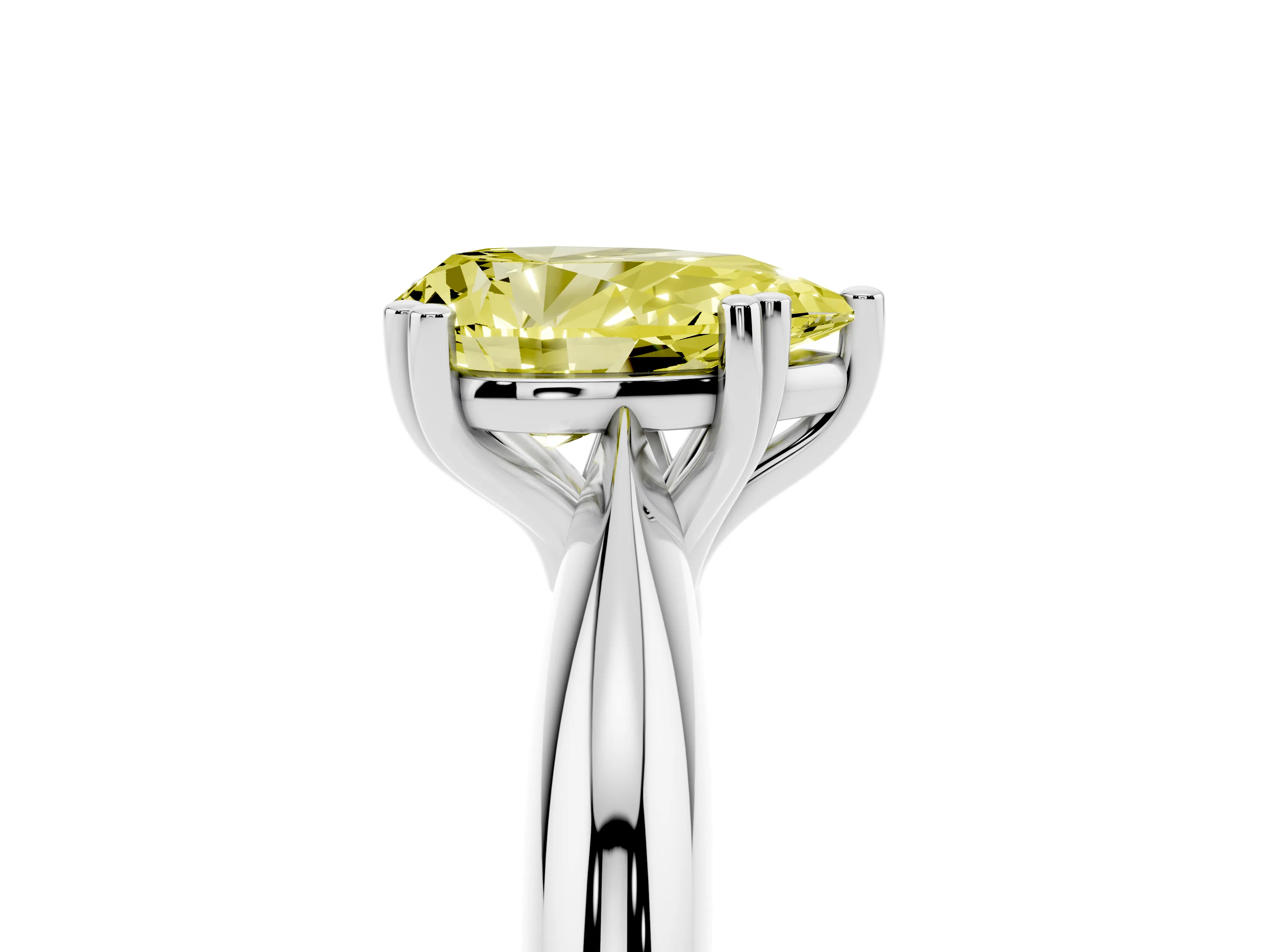 Fancy Yellow Pear Cut Diamond Solitaire Engagement Ring Set in Silver with Tapered Band and Prong Setting