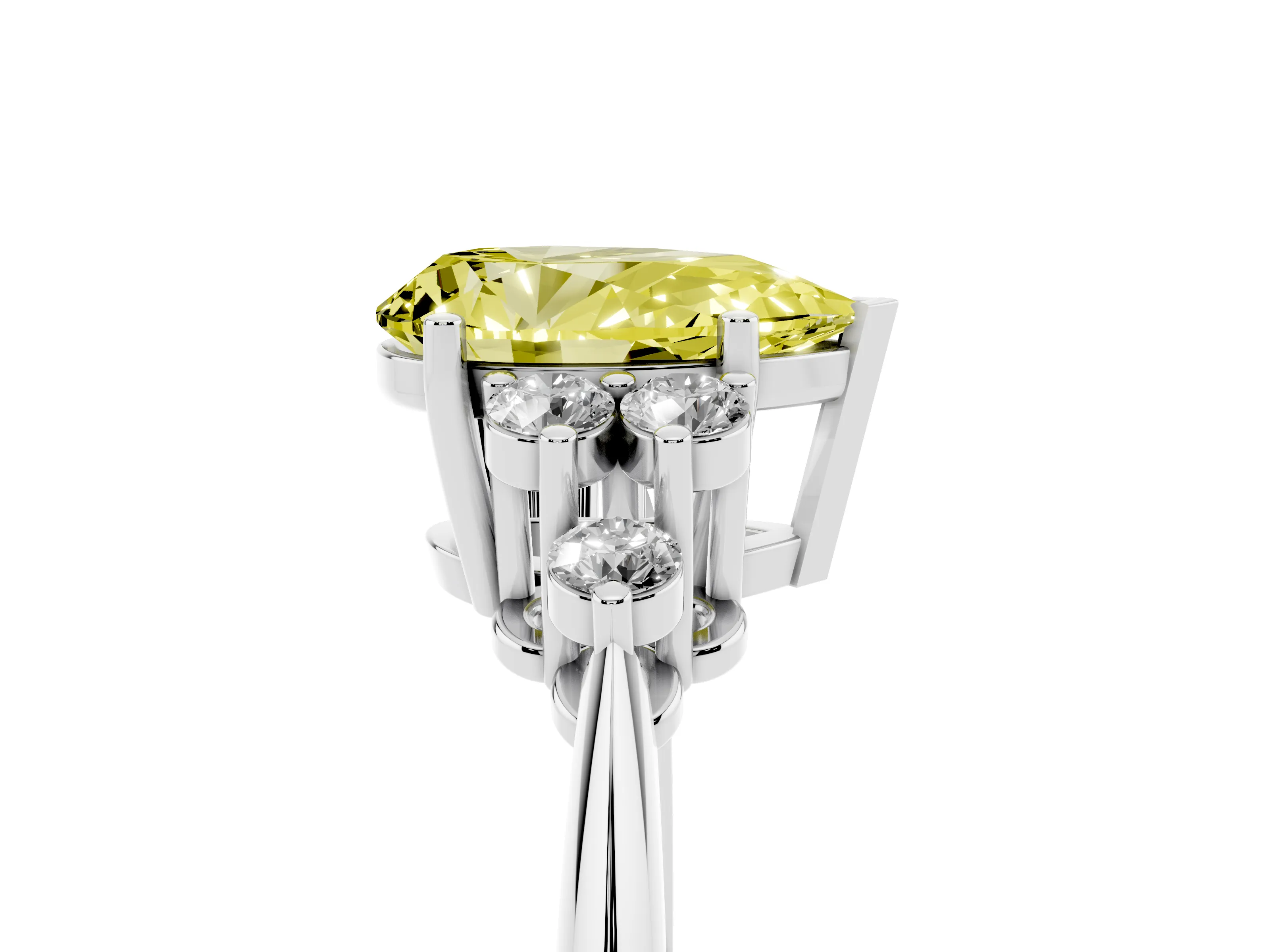 Fancy Yellow Pear Cut Diamond Cluster Ring Set in Platinum with Plain Band and Prong Setting