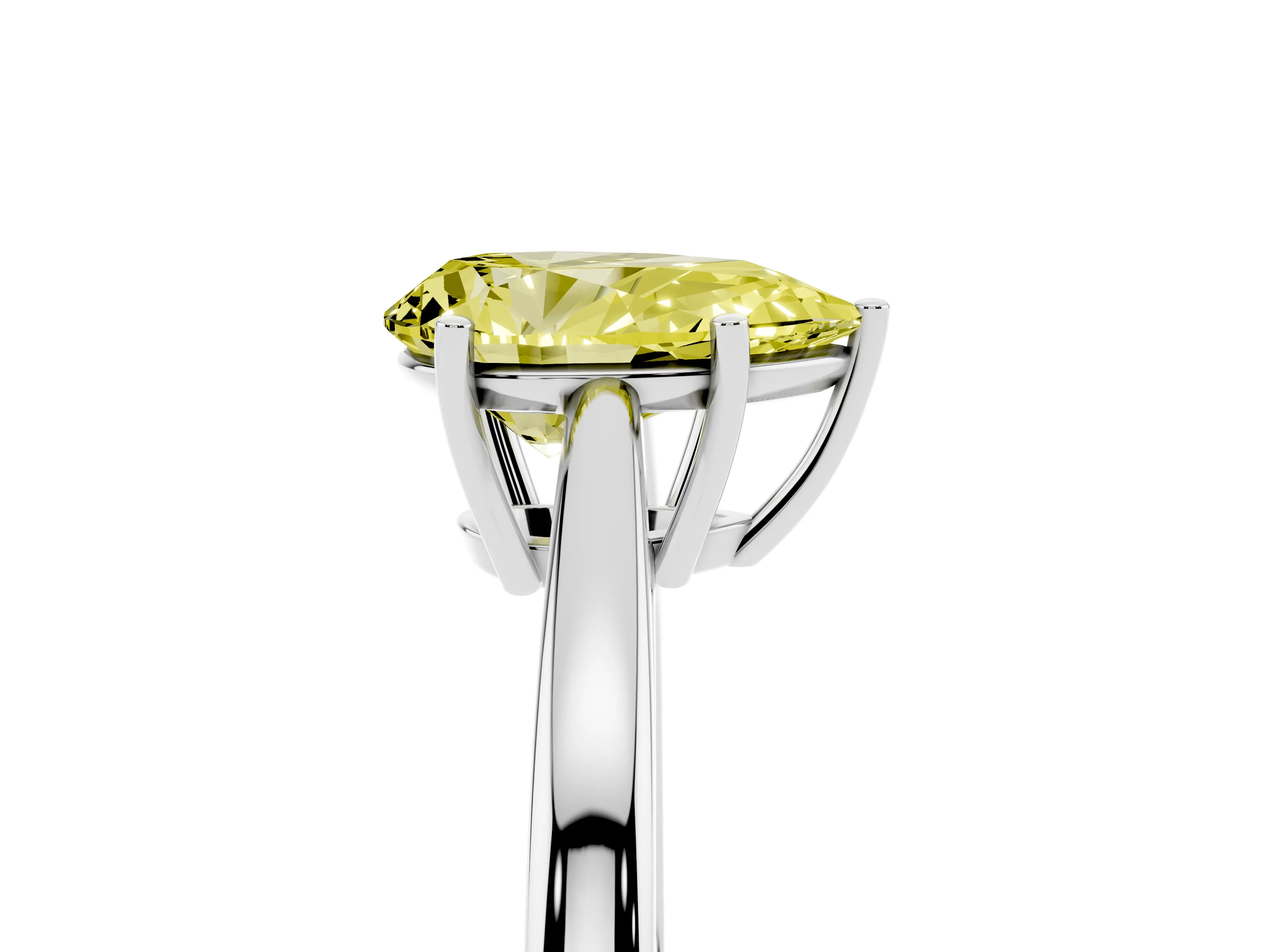 Fancy Yellow Pear Cut Diamond Solitaire Ring Set in Silver with Split Shank and Prong Setting