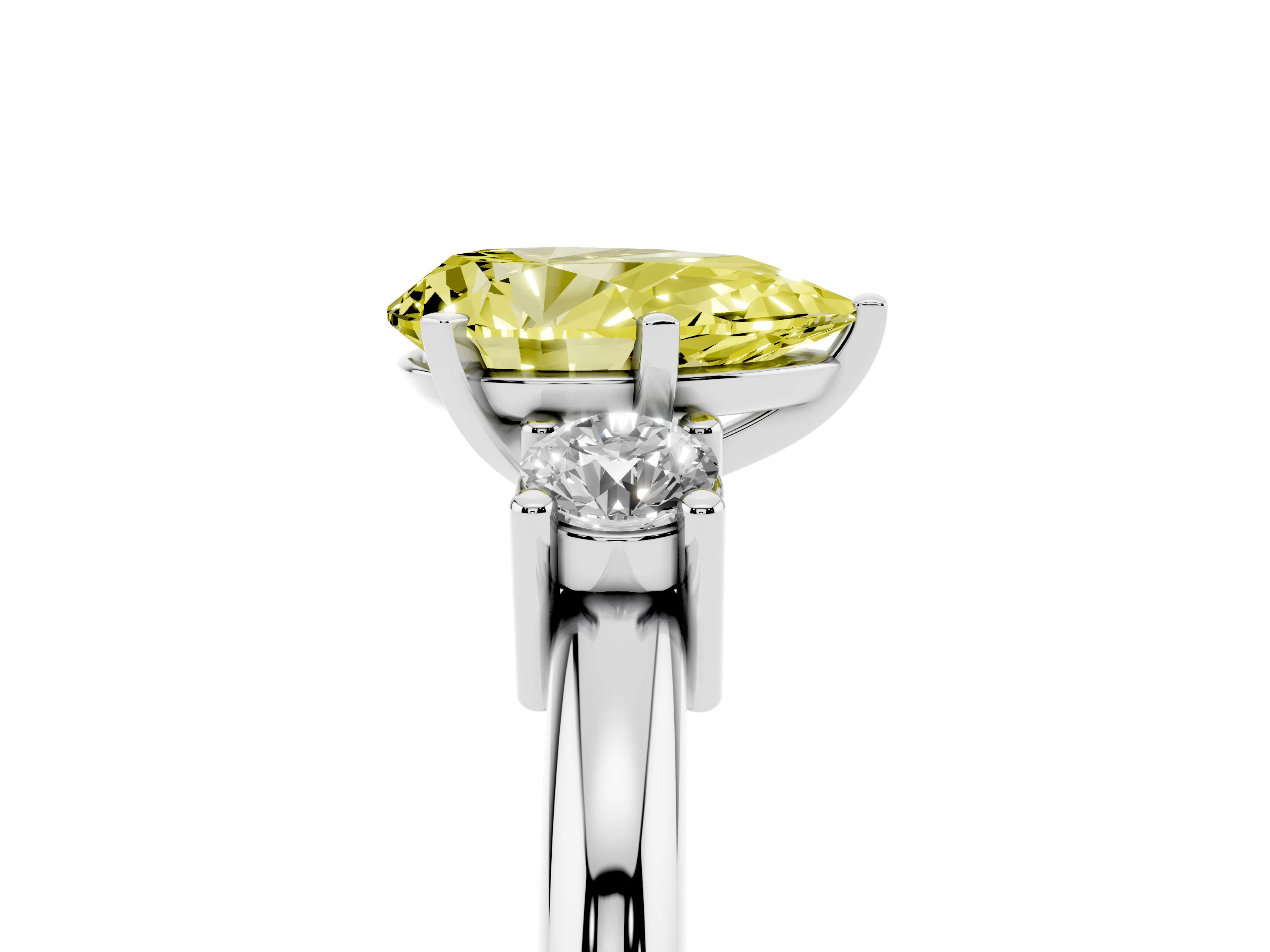 Fancy Yellow Three-Stone Pear Cut Diamond Ring Set in Silver with Prong Setting and Plain Band