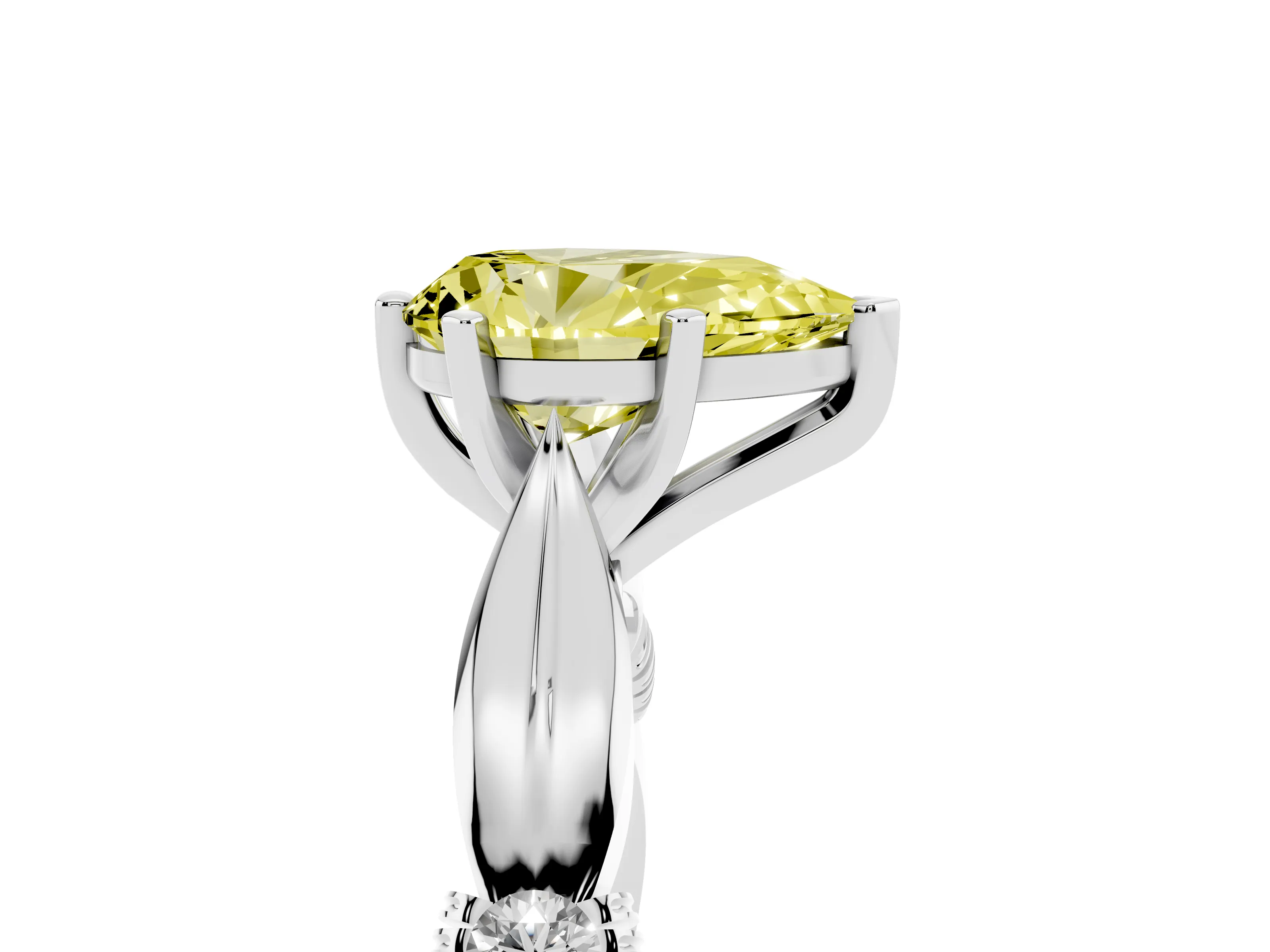 Fancy Yellow Pear Cut Diamond Solitaire Twisted Band Ring Set in Silver with Accent Stones and Prong Setting
