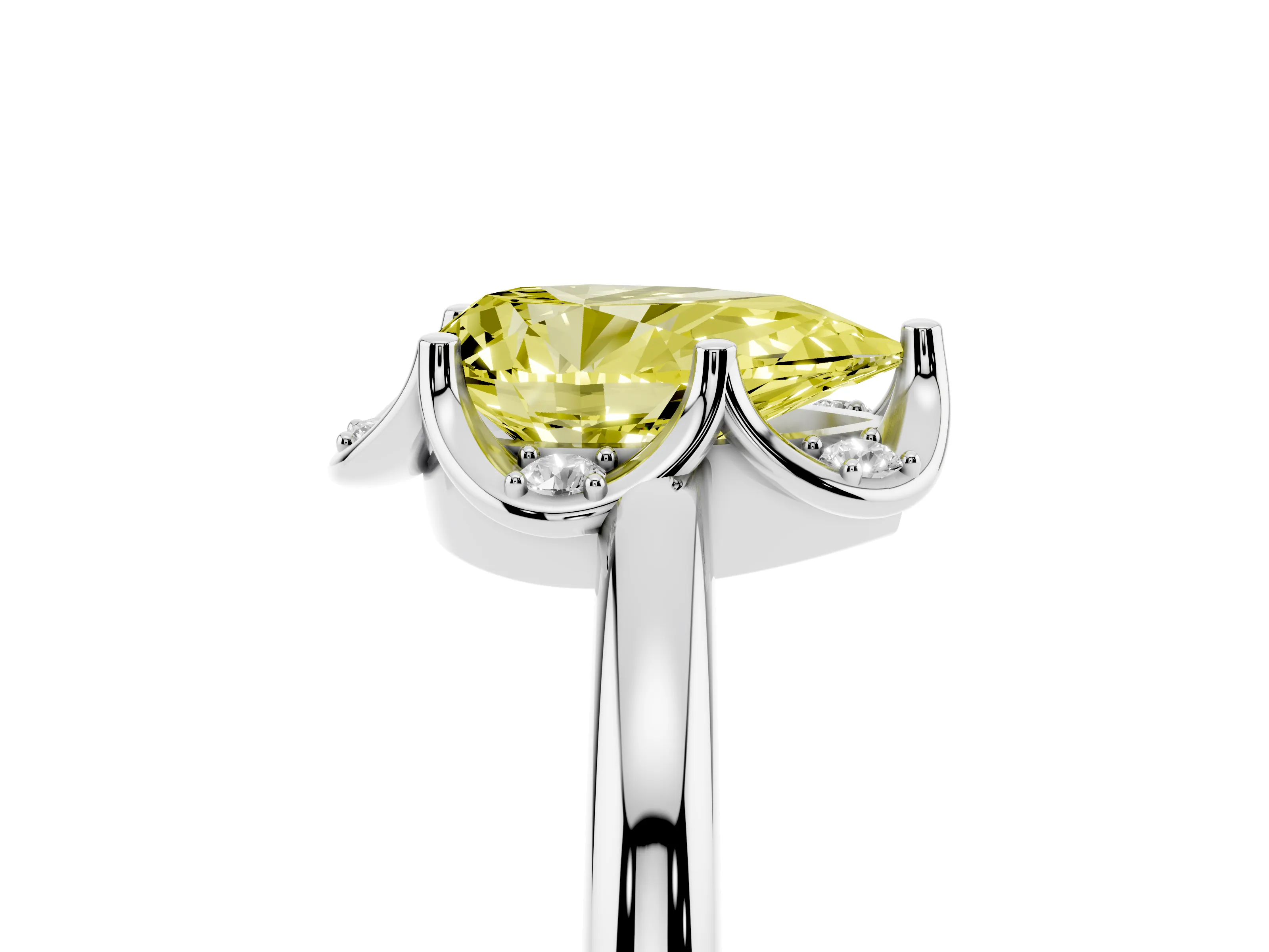 Fancy Yellow Pear Cut Diamond Round Cluster Halo Ring Set in Platinum with Solitaire Band and Prong Setting