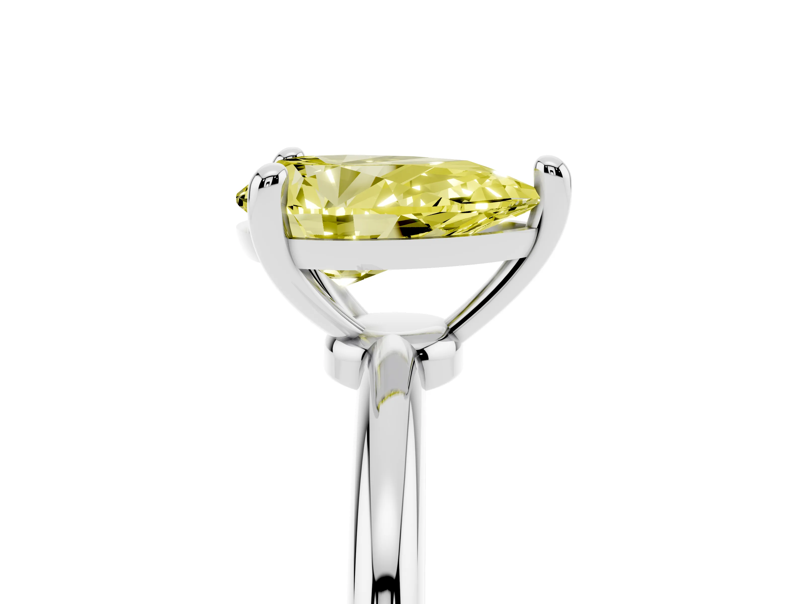 Fancy Yellow Pear Cut Diamond Solitaire Ring Set in Silver with Secure Prong Setting on a Classic Band