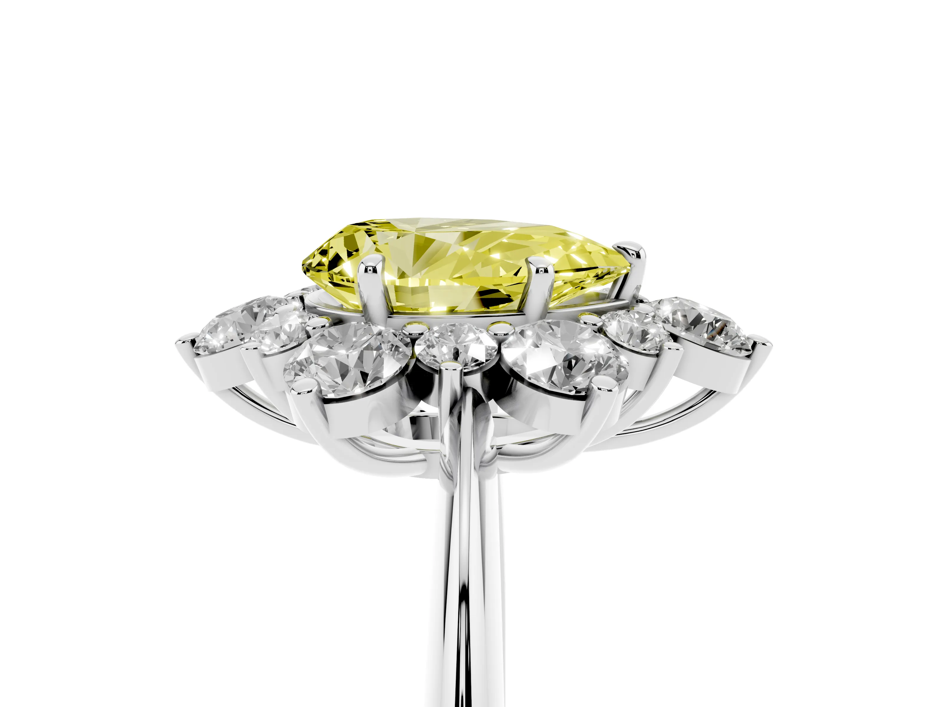 Fancy Yellow Pear Cut Diamond Cluster Halo Ring Set in Silver with Solitaire Band and Prong Setting