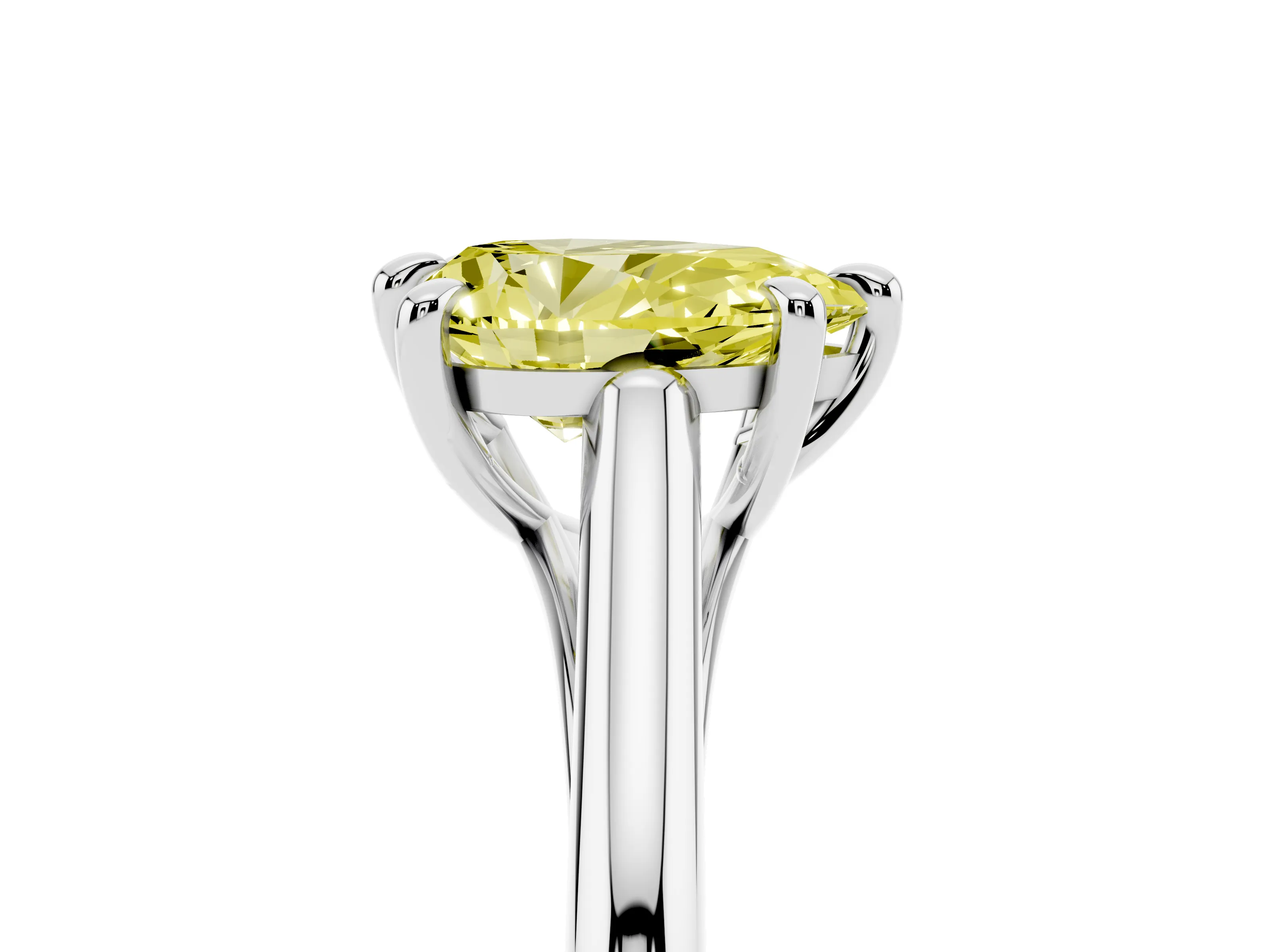 Fancy Yellow Pear Cut Diamond Solitaire Engagement Ring Set in Platinum with Prong Setting and Plain Classic Band