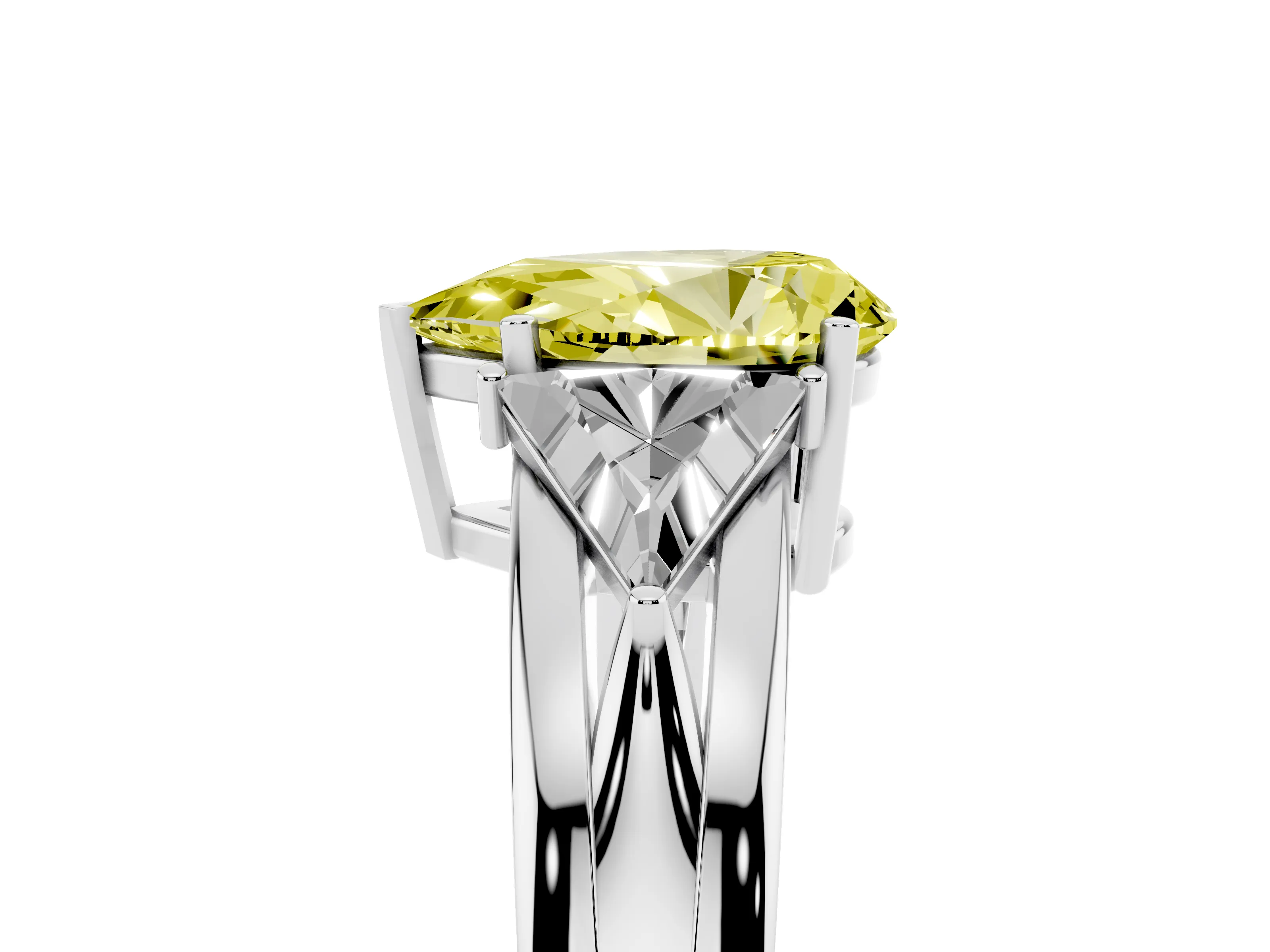 Fancy Yellow Pear Cut Diamond Three-Stone Ring Set in Silver with Trillion Side Stones and Split Shank