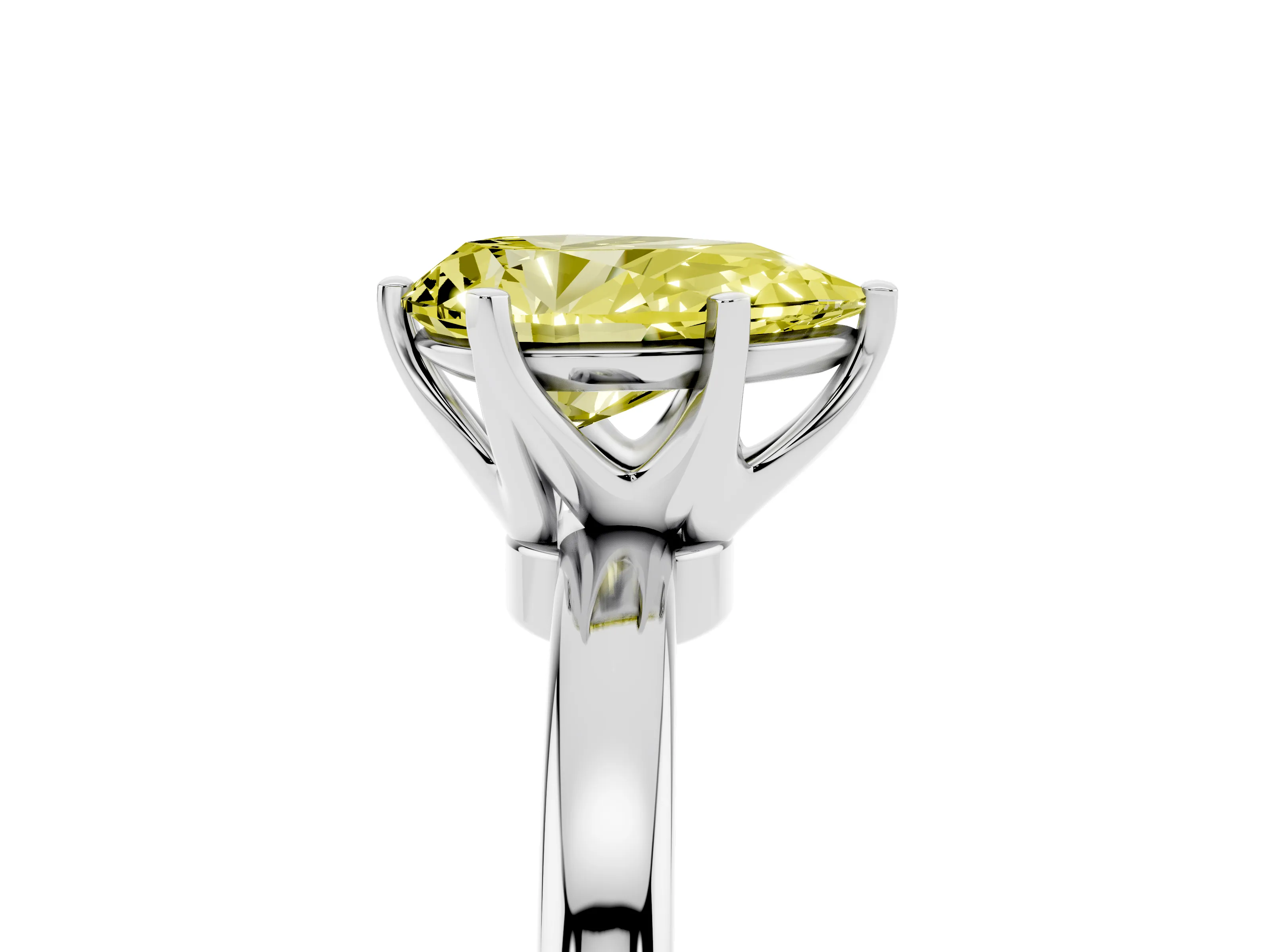 Fancy Yellow Pear Cut Diamond Solitaire Ring Set in Silver with Raised Prong Setting on a Classic Band