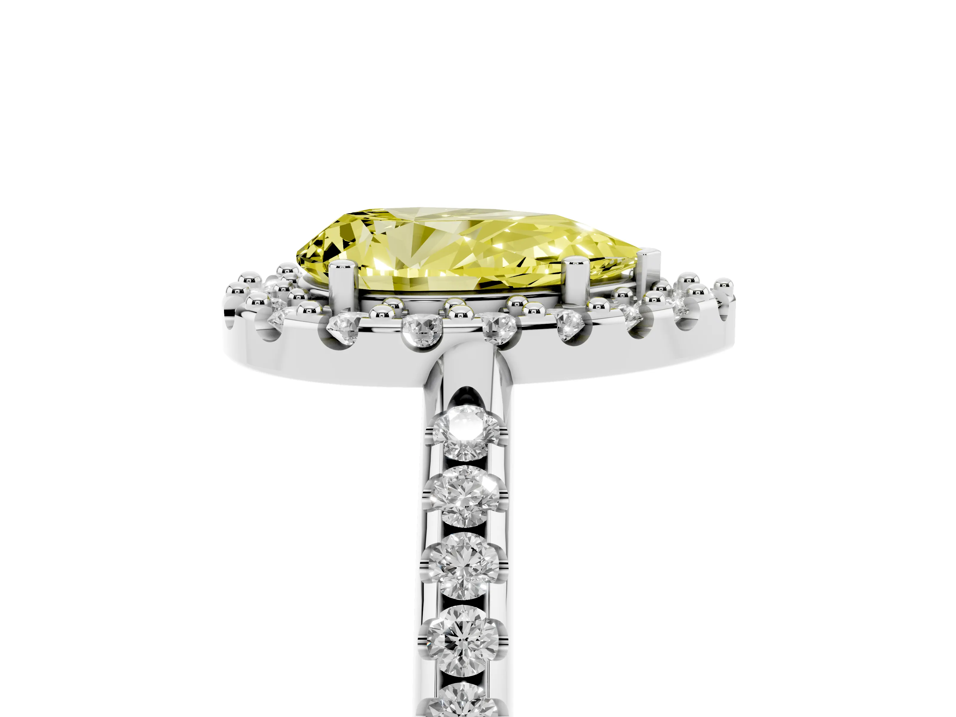 Fancy Yellow Pear Cut Diamond Pavé Halo Ring Set in Silver with Prong Setting