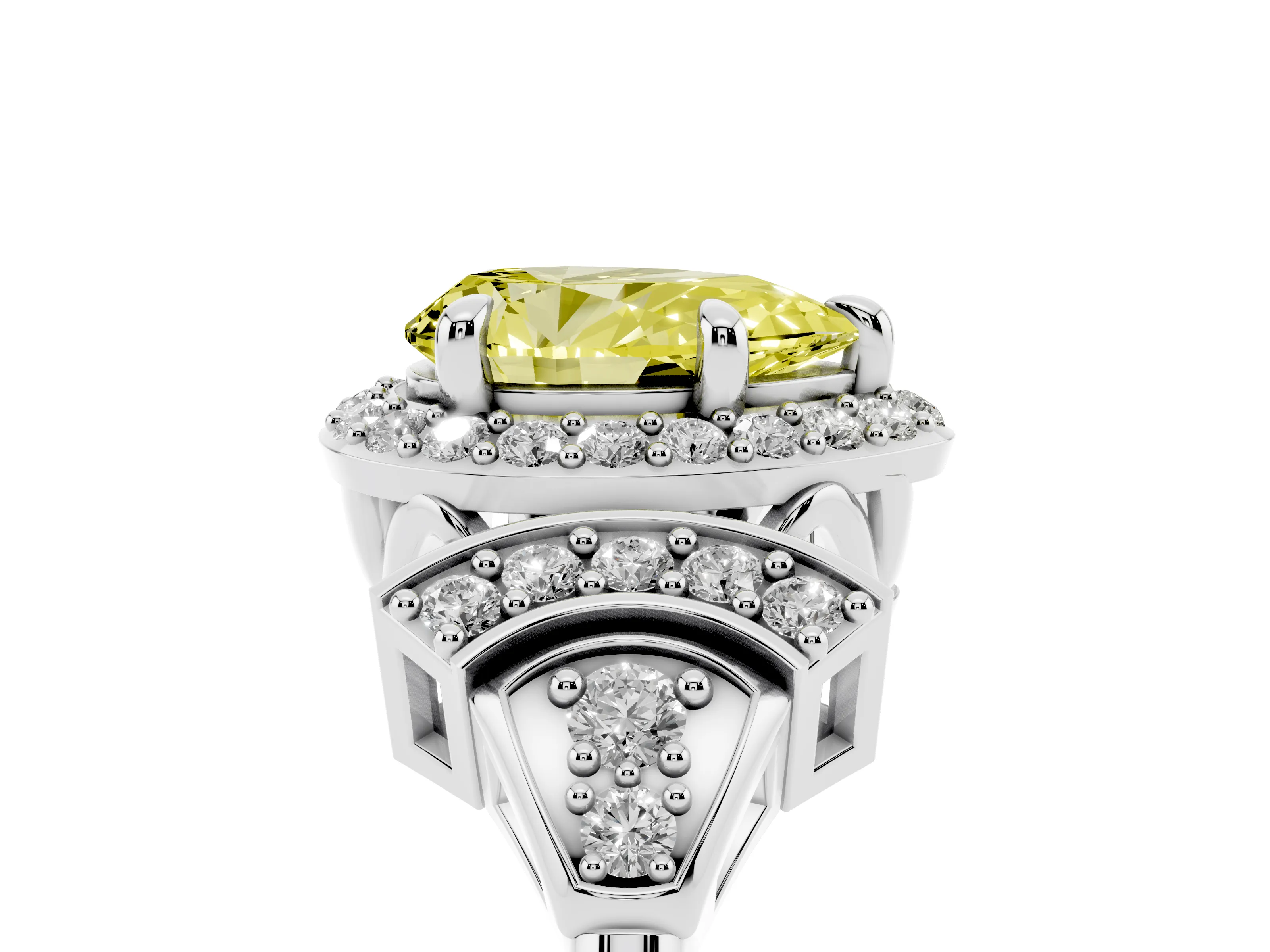 Fancy Yellow Pear Cut Diamond Halo Engagement Ring Set in Silver with Accent Stone Split Shank