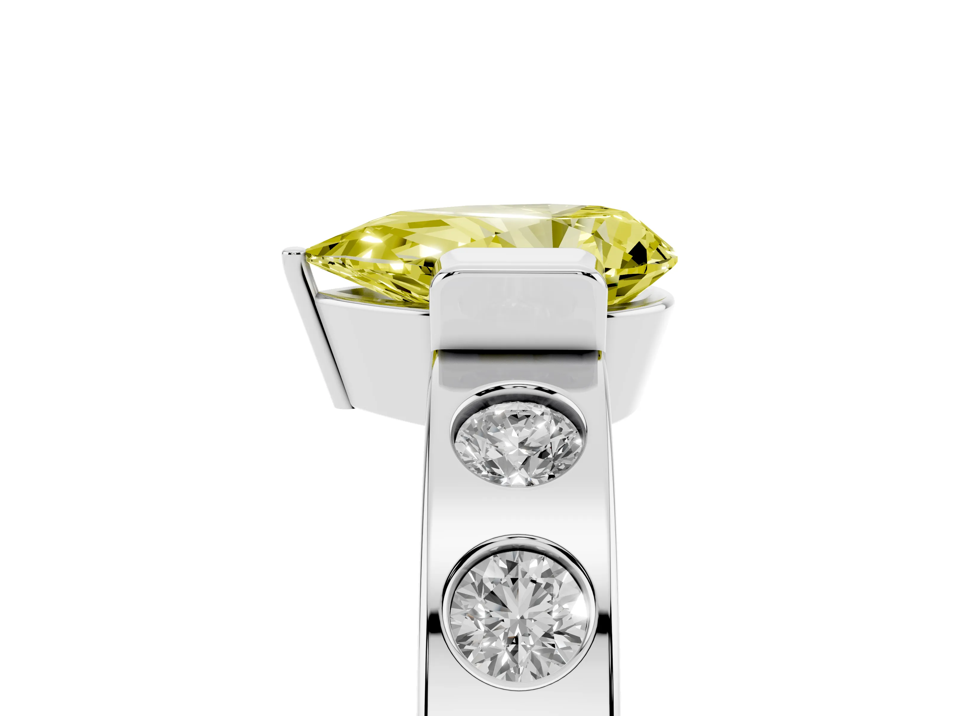 Fancy Yellow Pear Cut Diamond Channel-Set Band Ring Set in Silver with Bezel Prong Setting