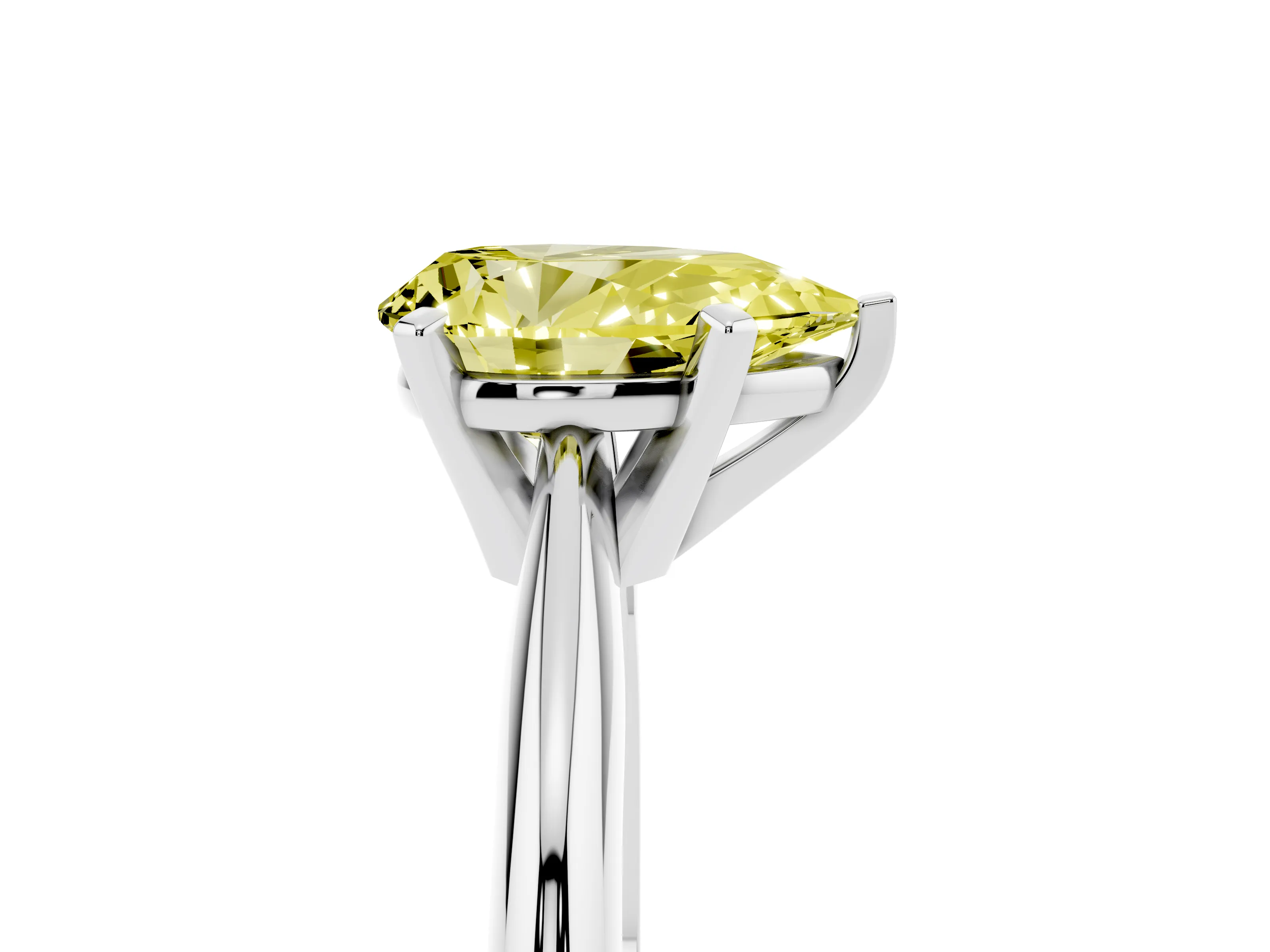 Fancy Yellow Pear Cut Diamond Solitaire Ring Set in Silver with Prong Setting on a Plain Round Band