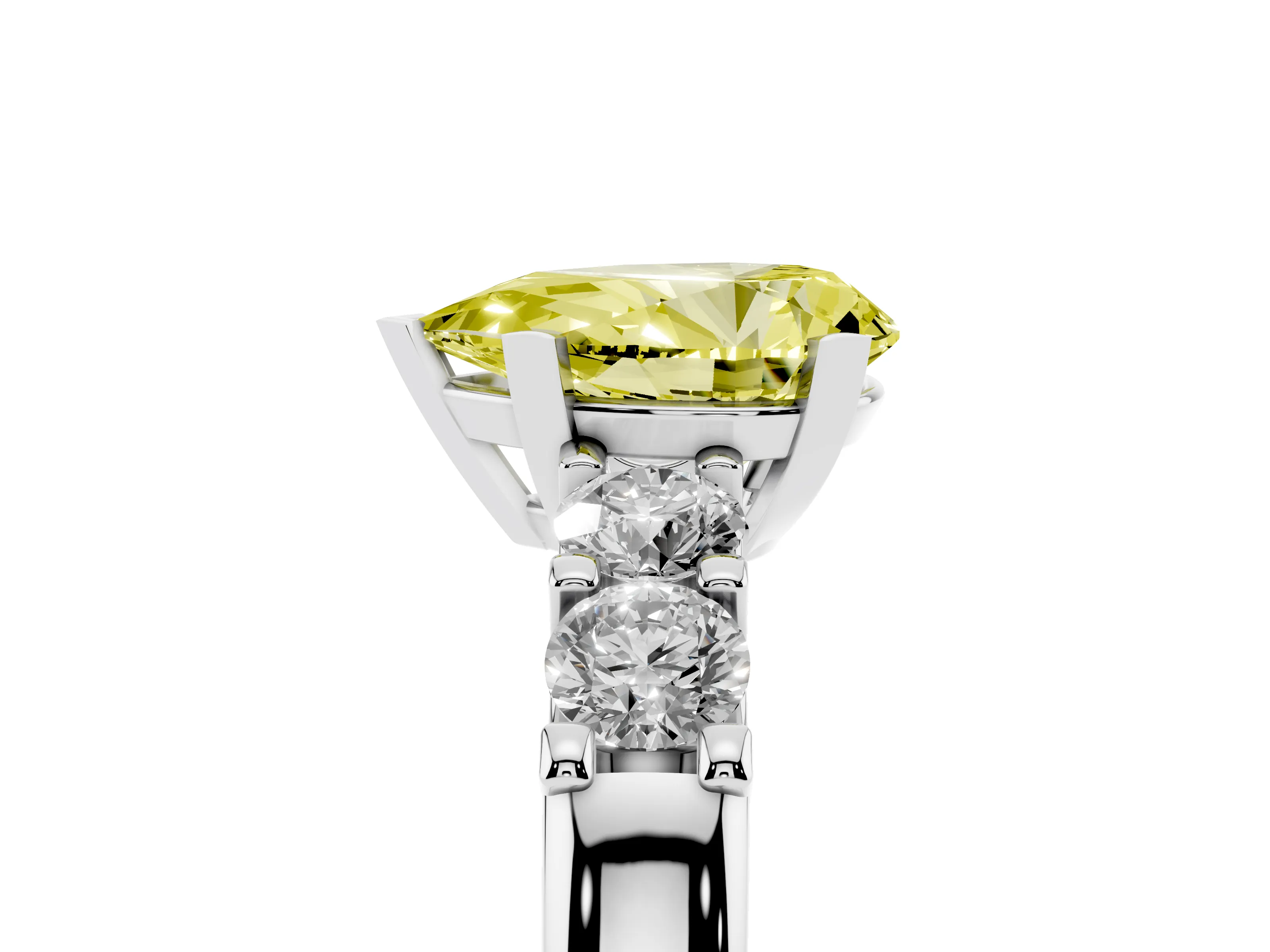 Fancy Yellow Pear Cut Diamond Five-Stone Prong Set Engagement Ring Set in Platinum with Channel Band