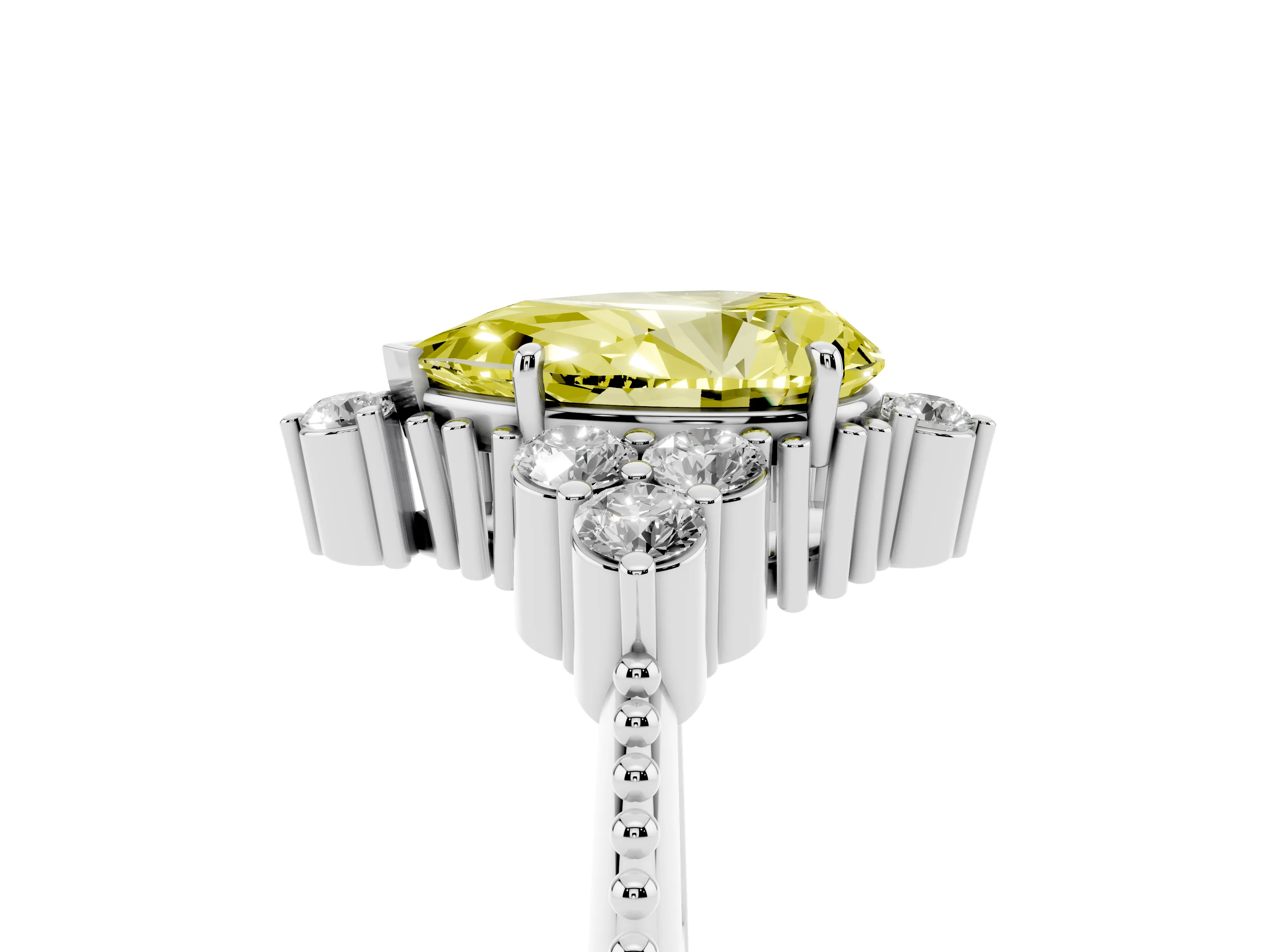 Fancy Yellow Pear Cut Diamond Cluster Ring Set in Silver with Beaded Band
