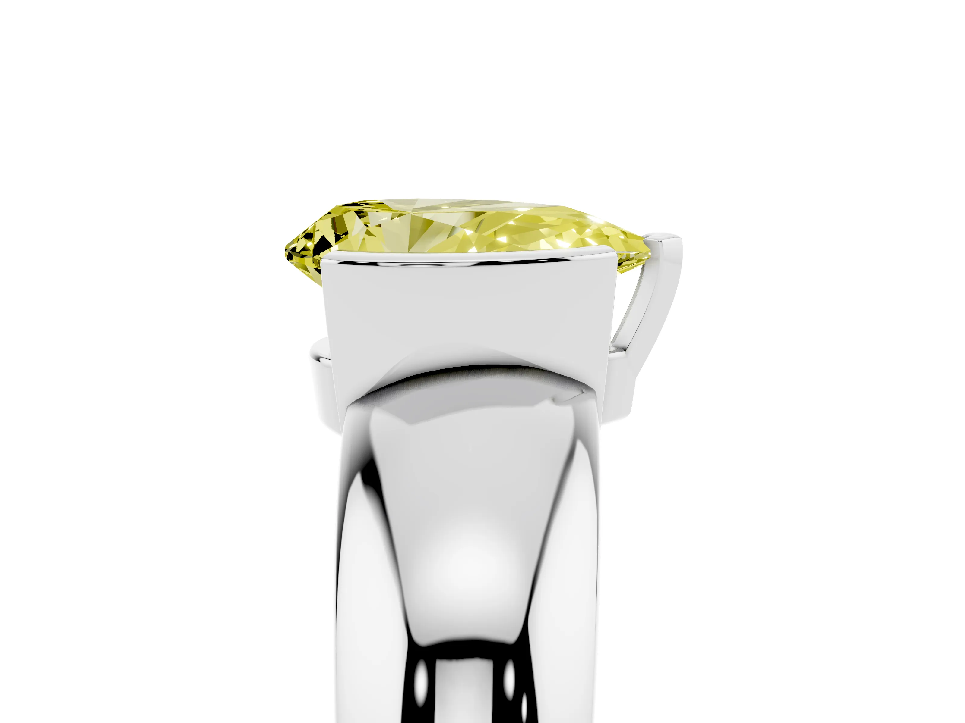 Fancy Yellow Pear Cut Diamond Solitaire Tension Set Ring Set in White gold with Wide Band