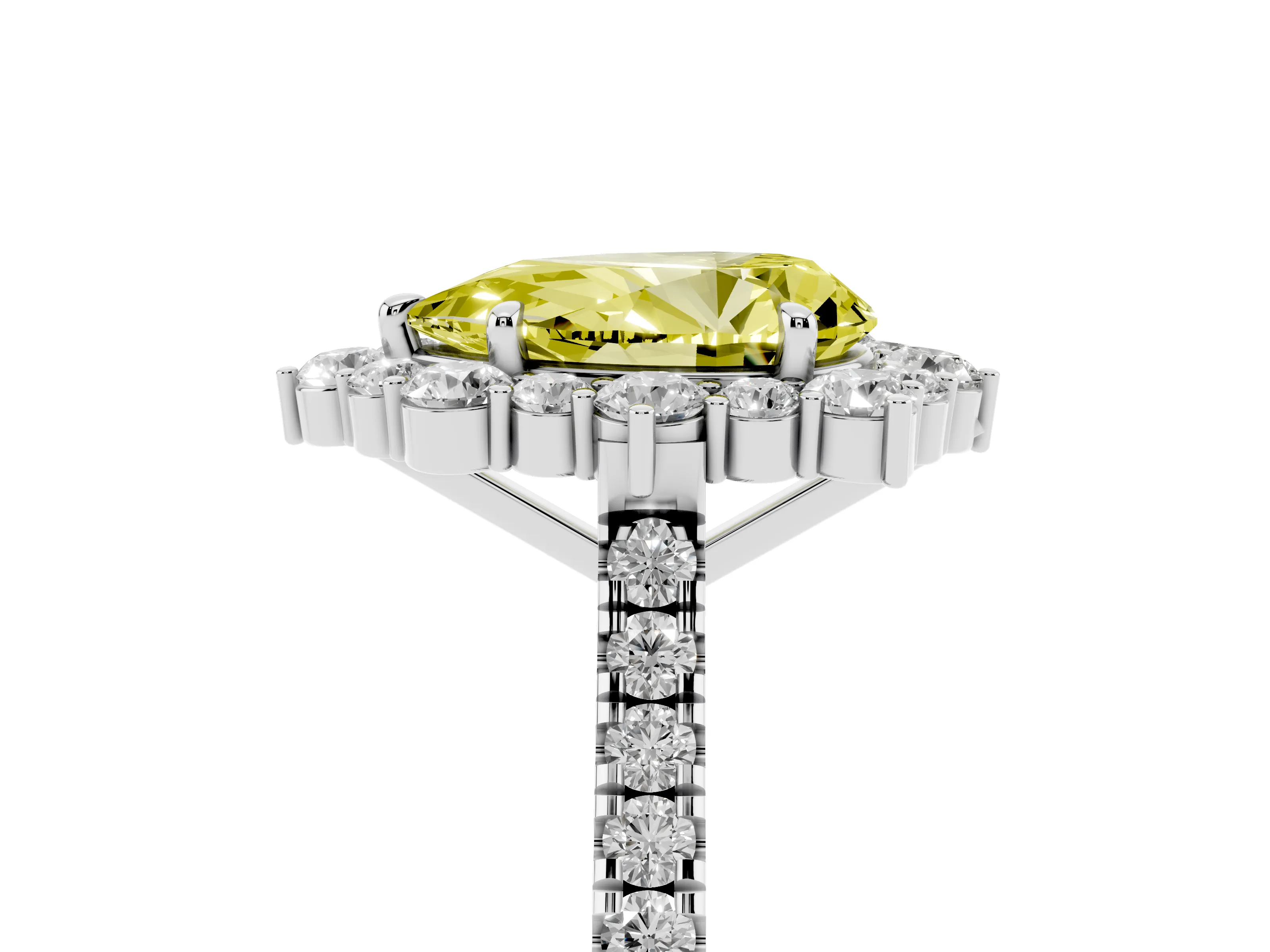 Fancy Yellow Pear Cut Diamond Halo Ring Set in Silver with Pavé Band and Prong Setting
