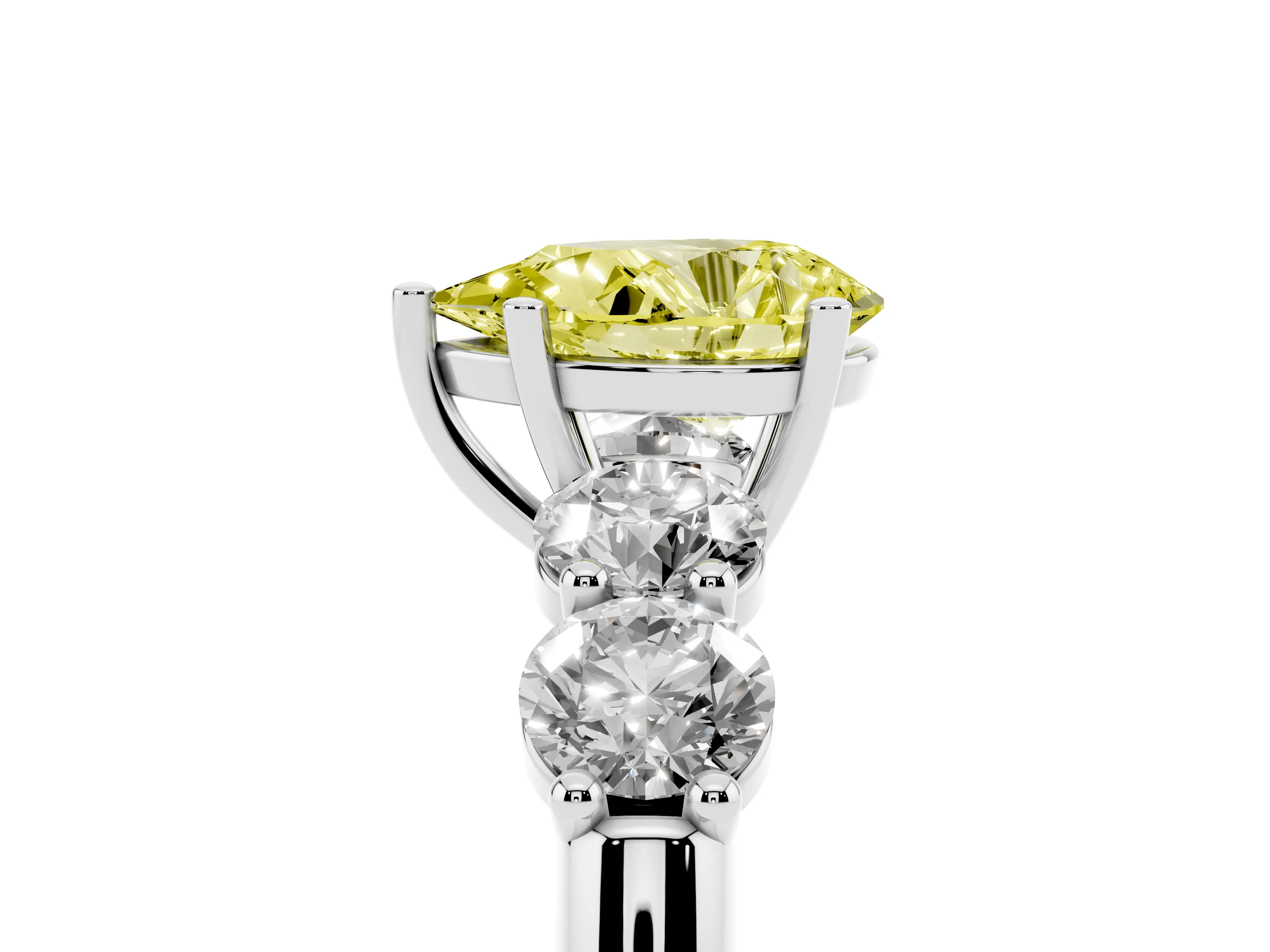 Fancy Yellow Pear Cut Diamond Five-Stone Prong Set Ring Set in White gold with Classic Band